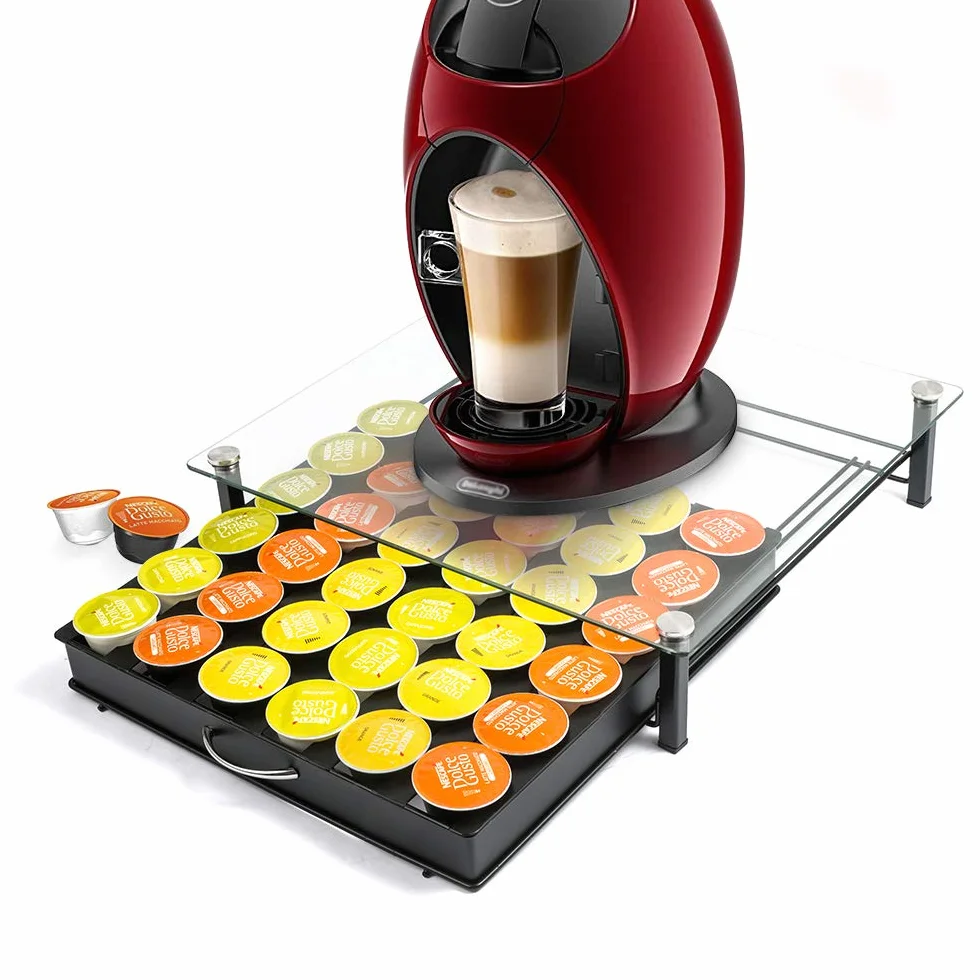 Uchwyt na kapsułkę kawy HiveNets platforma ze szkła hartowanego do Nescafe Dolce Gusto metalowa na 36 szt