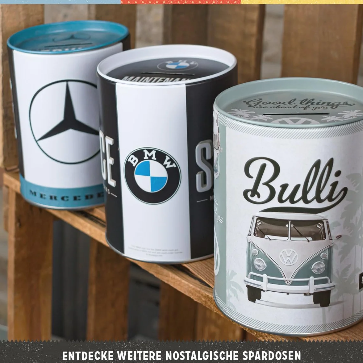 Nostalgic-Art Retro skarbonka, 1 l, BMW – Service – Pomysł na prezent dla miłośników BMW, Official License Product (OLP), metalowa skarbonka, Styl vintage
