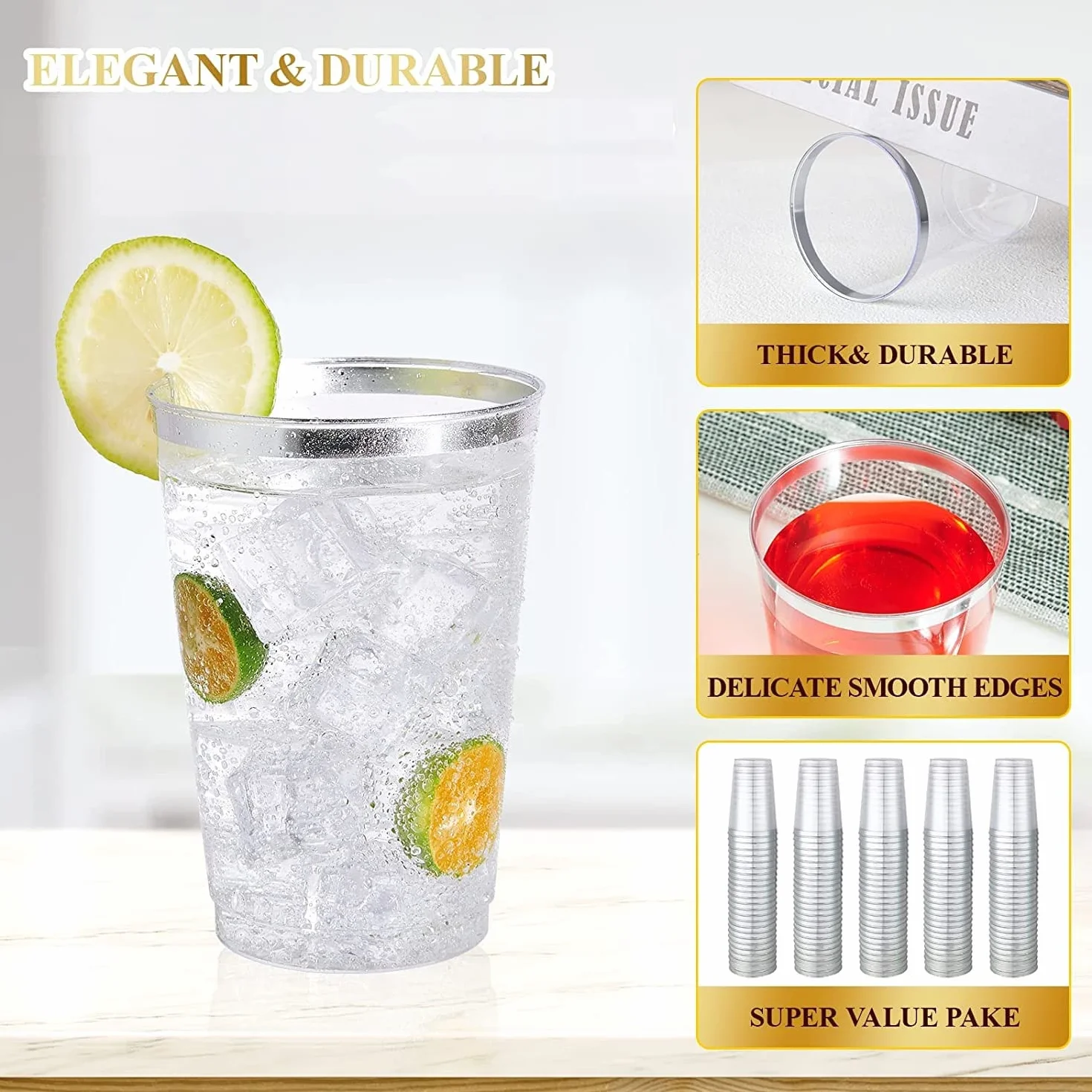 LATERN 50 sztuk plastikowych kubków 360 ml, wielokrotnego użytku, eleganckie kieliszki do wina