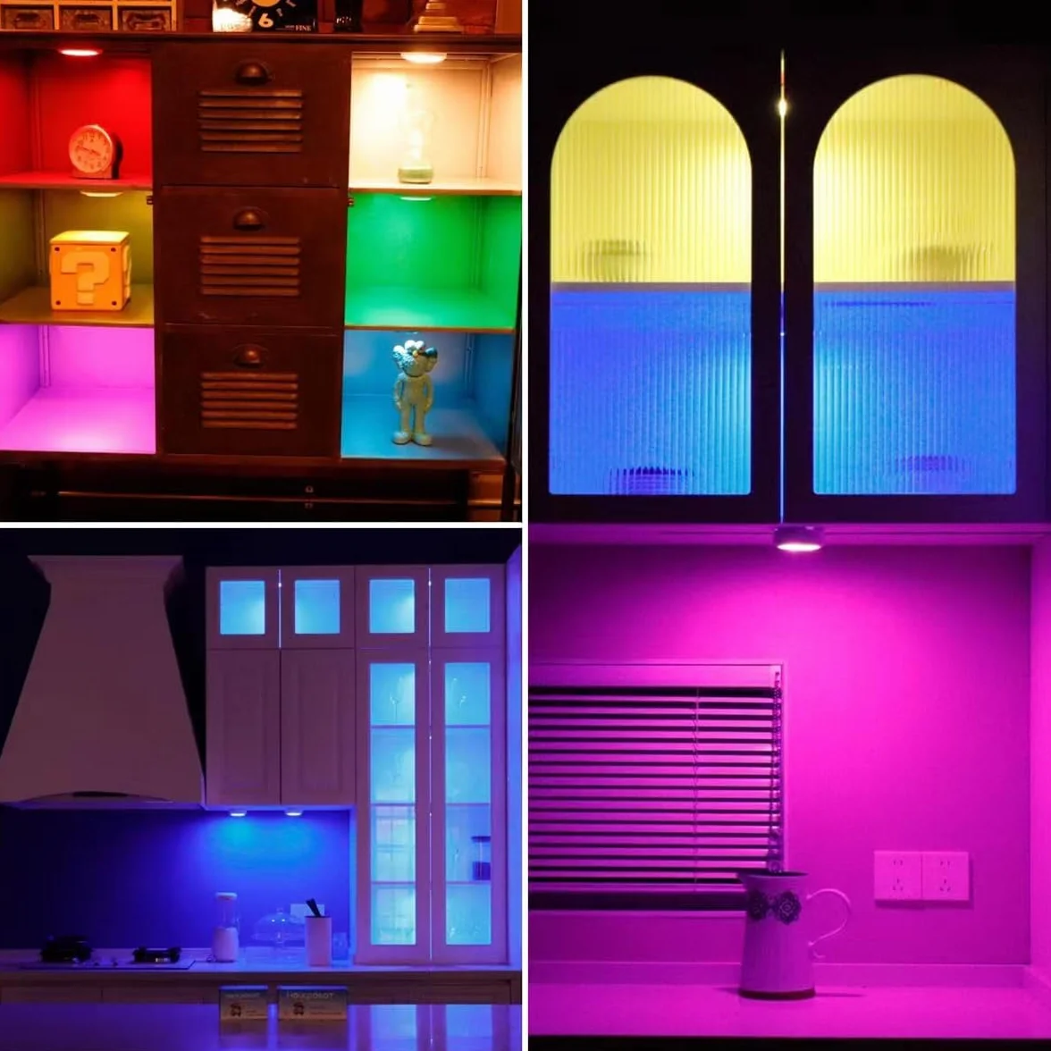 Światła krążkowe RGB, oświetlenie podszafkowe, bezprzewodowe światła LED, zasilane bateryjnie, oświetlenie podszafkowe, ściemniane, RGB lampka nocna z pilotem zdalnego sterowania, do szafki