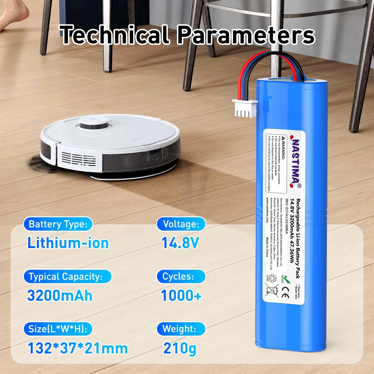 NASTIMA Akumulator litowo-jonowy 3200 mAh kompatybilny z Ecovacs Deebot N8, Deebot N8 Pro, Deebot N8+, Deebot N5, Deebot T5 Neo, Ozmo 900, Ozmo 920, Ozmo 930, 14,8 V 47,36 Wh akumulator zastępczy z