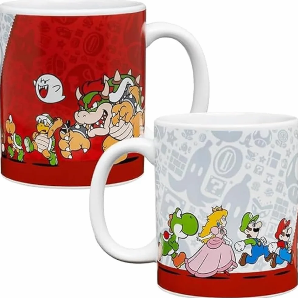 Paladone Super Mario Bros - Oficjalnie licencjonowany kubek do kawy Nintendo, nostalgiczny gracz ikona prezent dla kolekcjonerów Luigi, Yoshi i księżniczki brzoskwiniowej 10 uncji