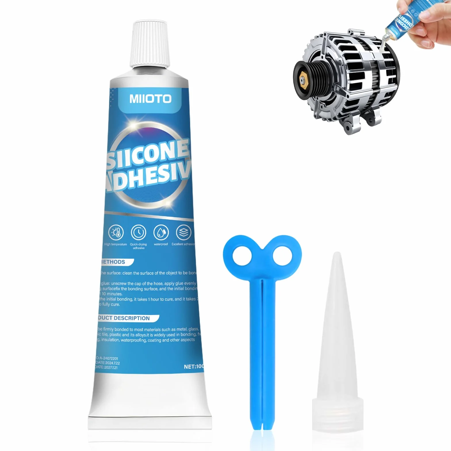 Miioto Silikon wysokotemperaturowy, uniwersalny silikon uszczelniający, przezroczysty biały silikon, wodoodporny uszczelniacz, do kuchni i łazienki, 100 ml