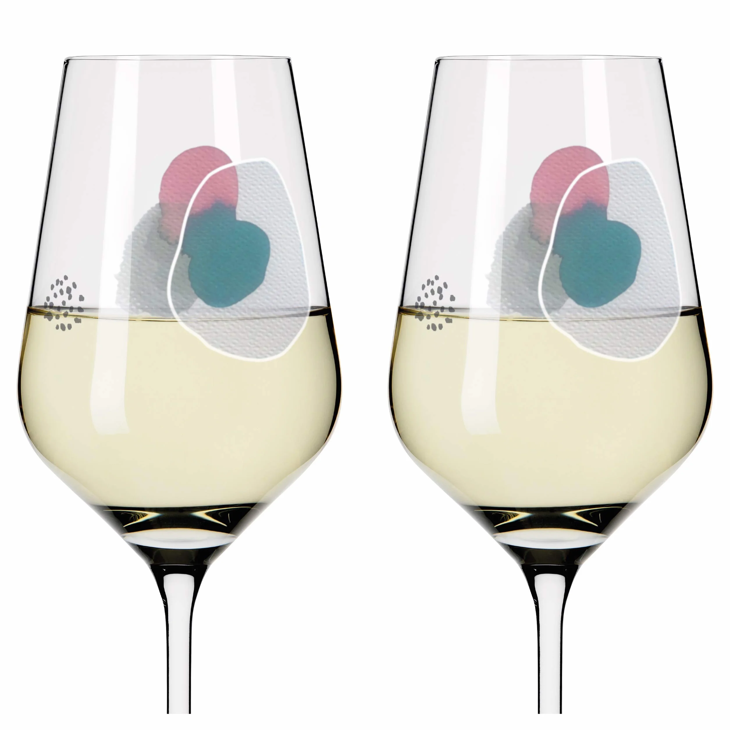 RITZENHOFF 3611001 Kieliszek do białego wina, 300 ml, seria Sommerwendtraum zestaw nr 1, 2 sztuki z kółkami akwarelowymi - Made in Germany