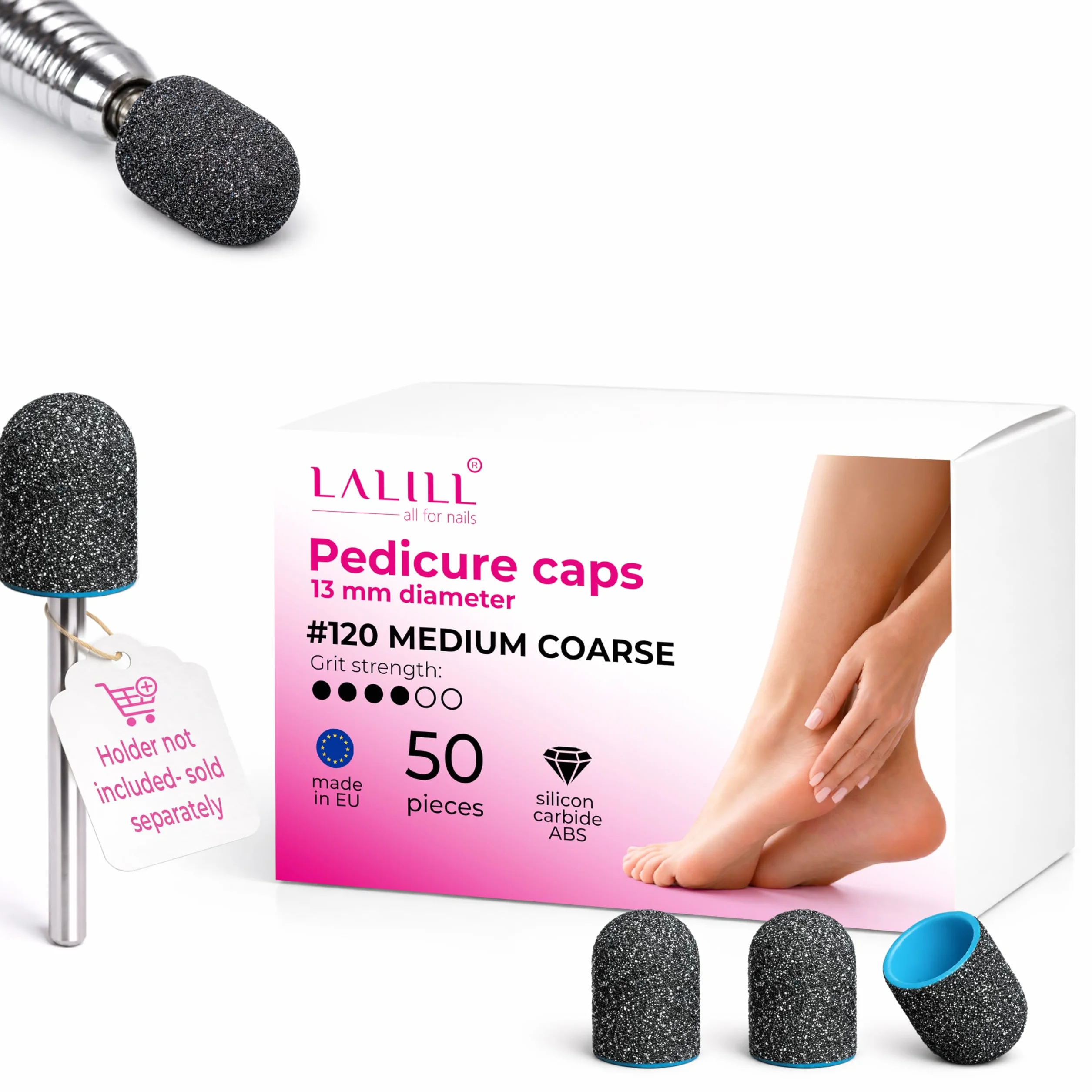 LALILL Lux nasadki szlifierskie 50 sztuk – grafitowe nasadki do frezarki do paznokci – manicure, pedicure i podologia – nasadki do pielęgnacji stóp, usuwania zrogowaciałego naskórka, modelowania