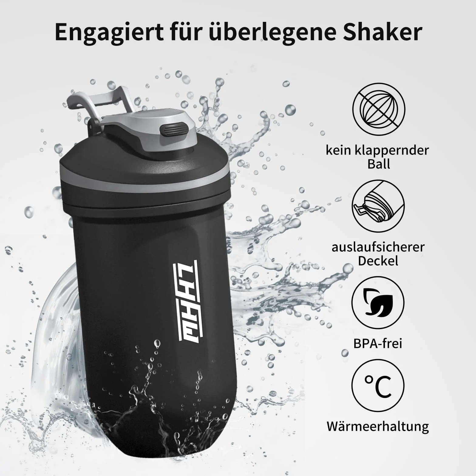 LHHW Shaker proteinowy ze stali nierdzewnej 500 ml – nie wymaga mieszanej kuli, utrzymuje zimno, szczelny, nie zawiera BPA, shaker proteinowy