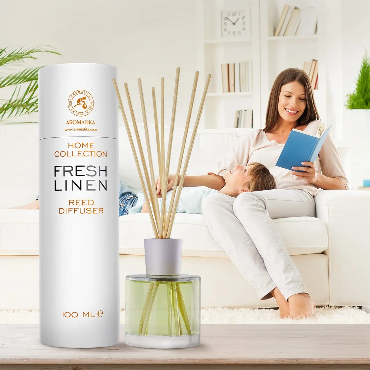 Fresh Linen Reed Diffuser - 100ml w/Rattan Sticks - Home Fragrance - Scented Diffusers for Aromatherapy - Perfect as a Gift - Enhancing any Room with a Refreshing, Soothing and Pleasant Scent