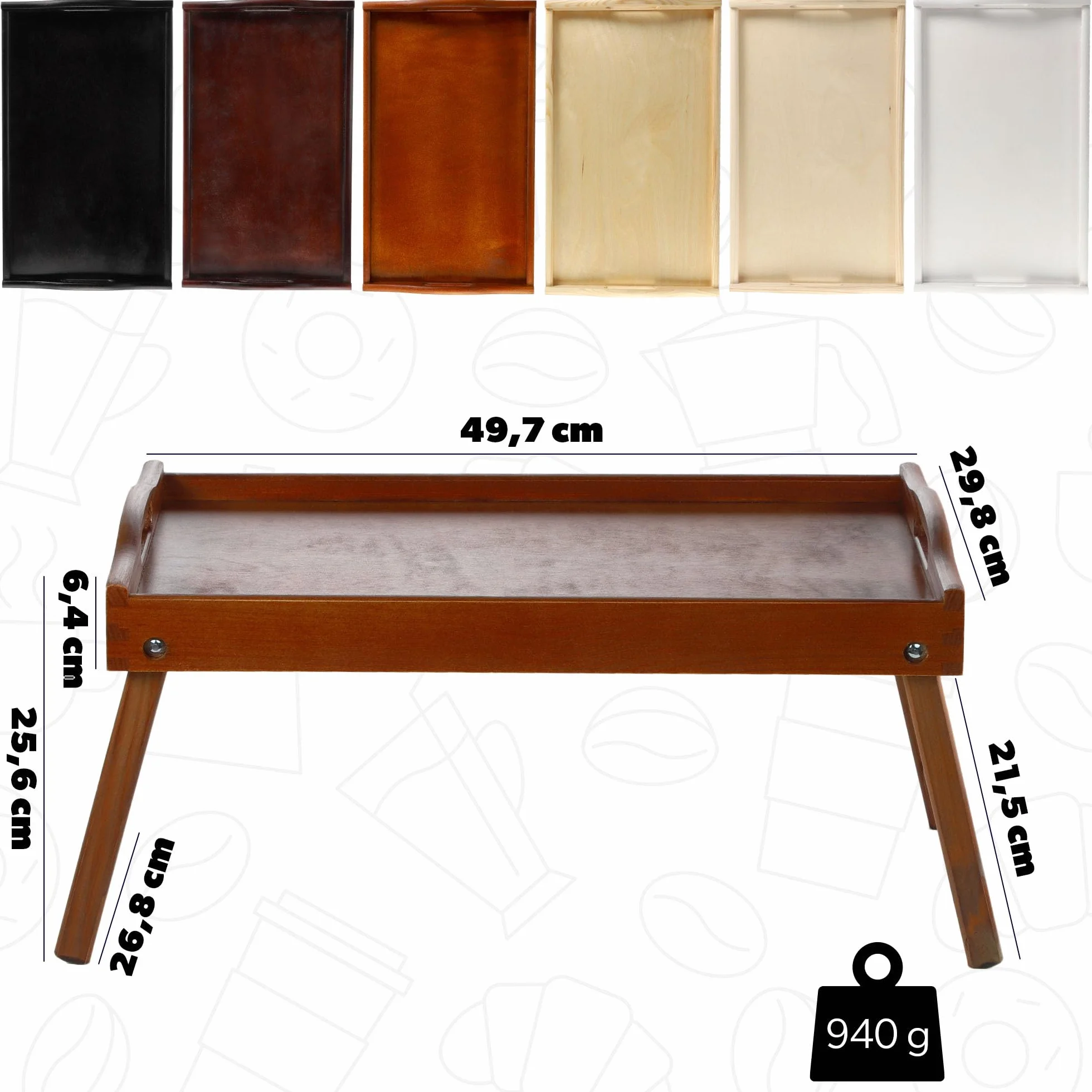 KADAX Stolik do łóżka taca śniadaniowa z drewna sosnowego 19 x 30 x 50 cm składana taca do serwowania brązowy