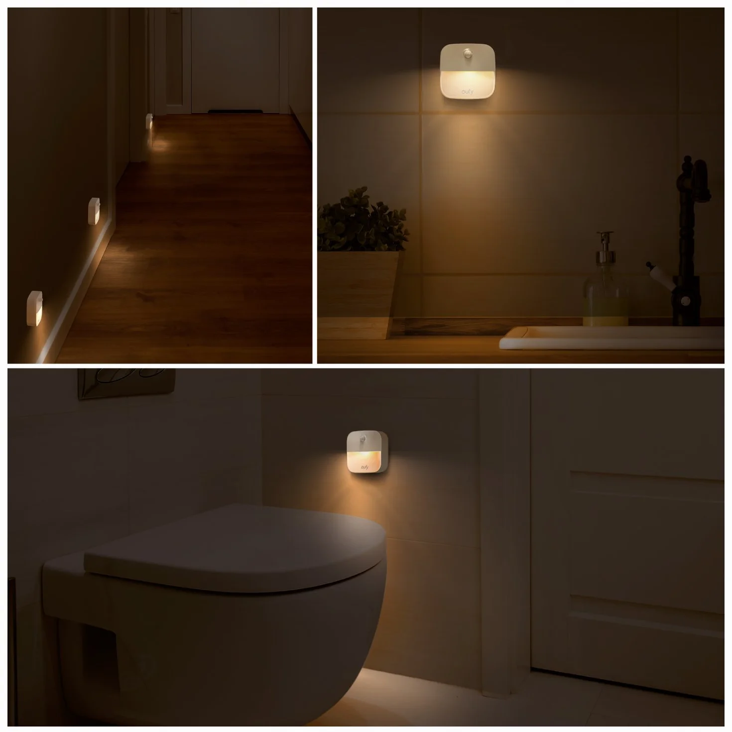 eufy Lumi 3-packs zestawy lampek nocnych LED z czujnikiem ruchu, ciepłe białe światło, automatyczne włączanie/wyłączanie, samoprzylepna lampka do szafy do pokoju dziecięcego, sypialni, energooszczędne