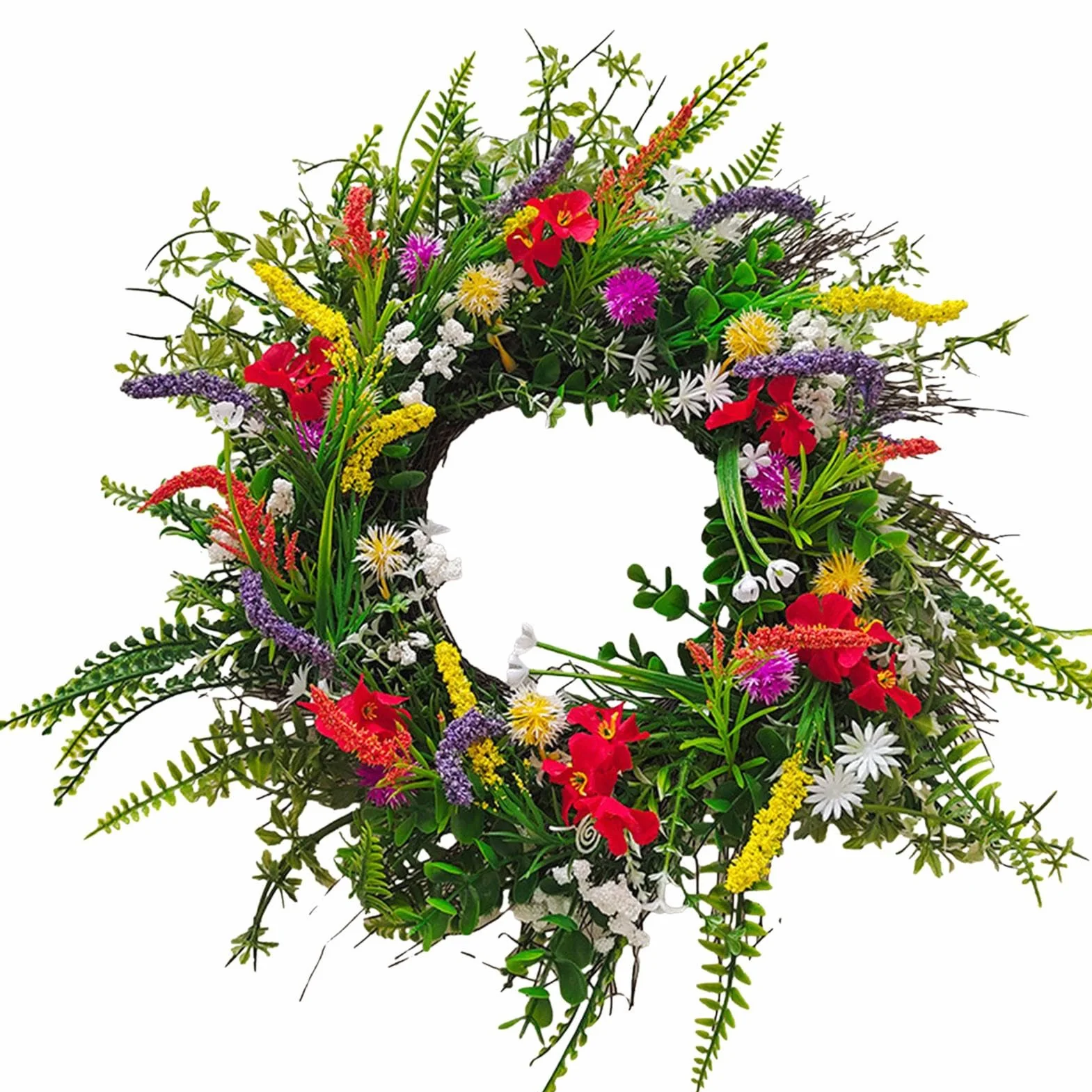 Wieniec na drzwi, wiosna lato, całoroczny wianek, sztuczne kwiaty, zielone liście, wieńce do drzwi wejściowych, na zewnątrz, okna, ściany, do ogrodu, na wesele, festiwal, imprezę, dekoracja domu