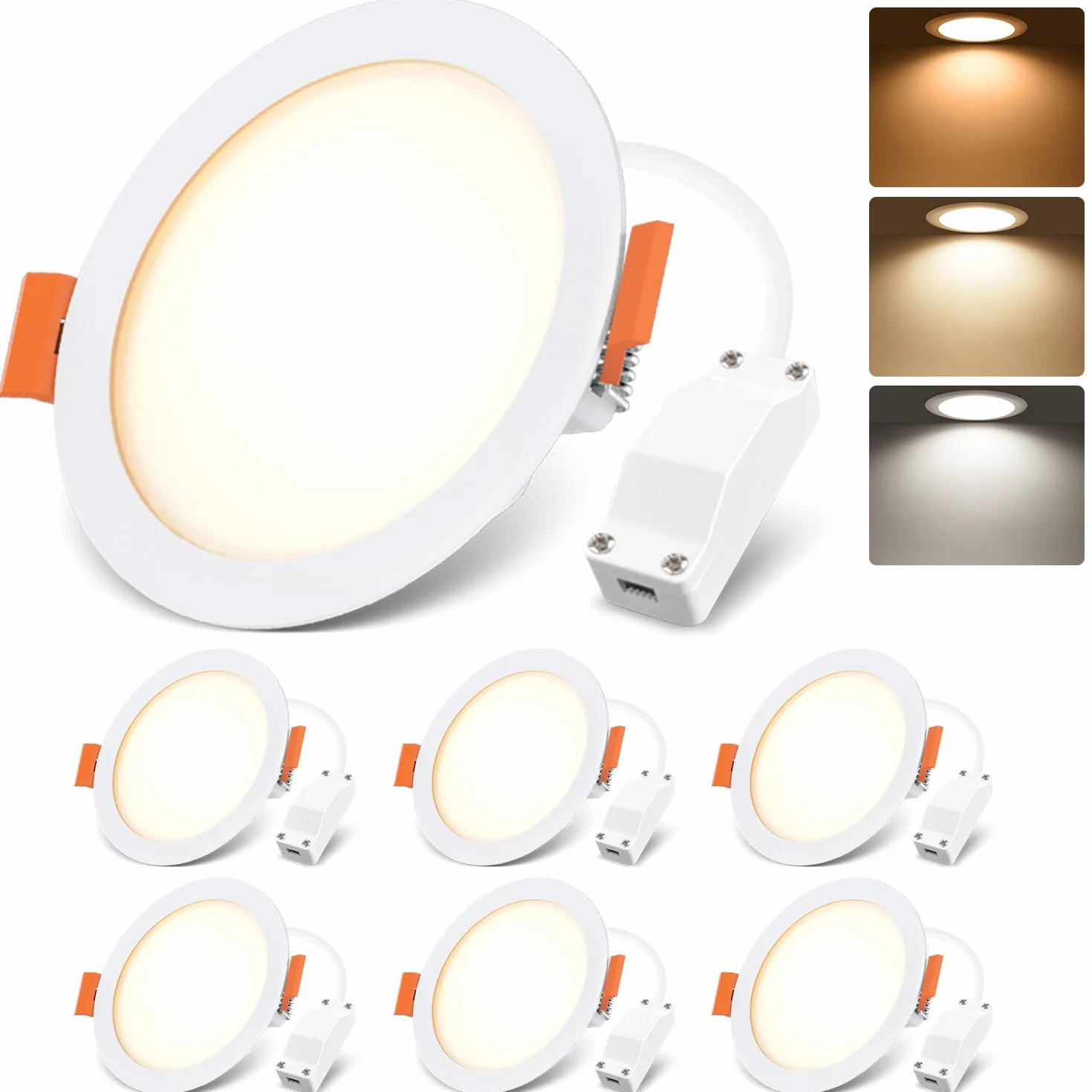LVWIT Wpuszczane Reflektory LED do Płyt Gipsowo-Kartonowych, 6 W Odpowiednik 51 W, Wpuszczane Reflektory Sufitowe LED 600 Lm, 3000 K Ciepła Biel, 4000 K Neutralna Biel, 6500 K Zimna Biel