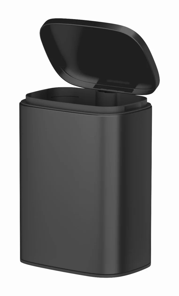 WENKO ścienny kosz na kosmetyki 5 l, kosz na śmieci z pokrywką Easy-Close, wiadro łazienkowe stal lakierowana czarny matowy 21,5x29,5x19 cm