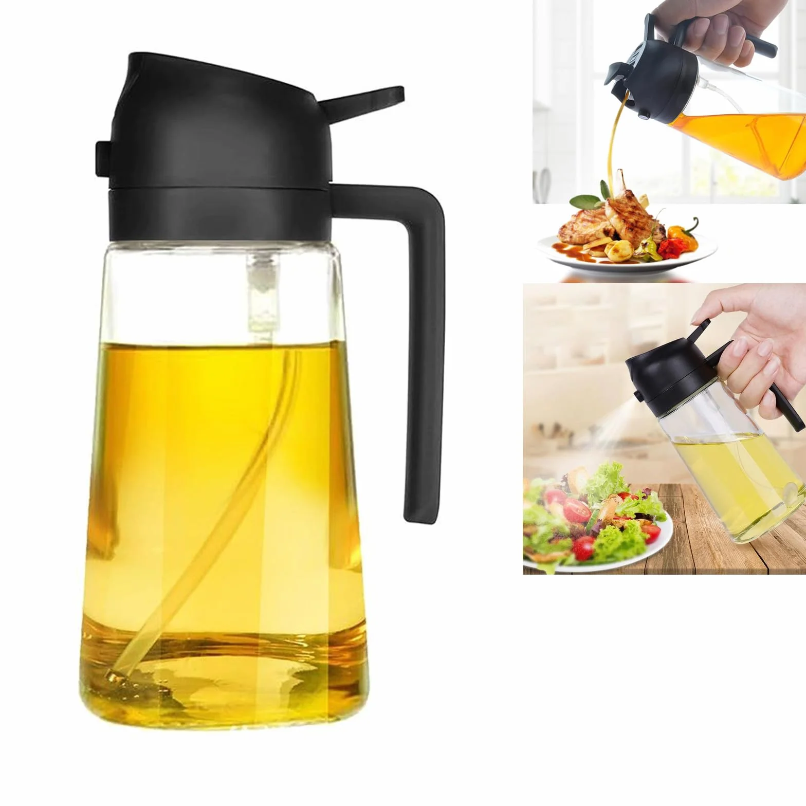 470 ml rozpylacz do oleju i dozownik 2 w 1, dozownik oliwy z oliwek do, kuchnia, frytkownica powietrza, sałatka, grill