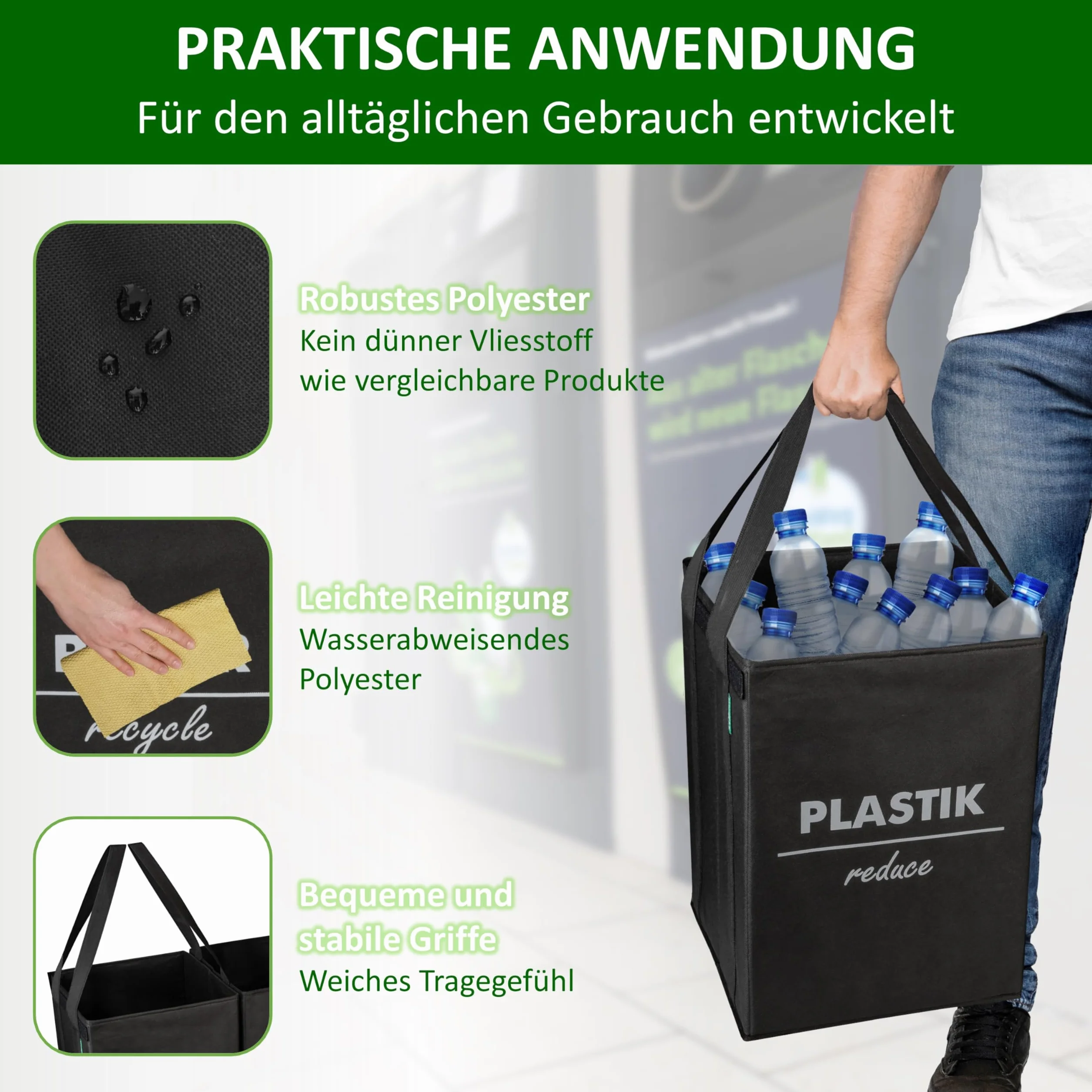 COTTARA System oddzielania odpadów, 3-krotny składany z 5-krotną stabilizacją, pojemnik do recyklingu wykonany z wytrzymałego materiału, idealny jako separator odpadów, do przechowywania papieru z