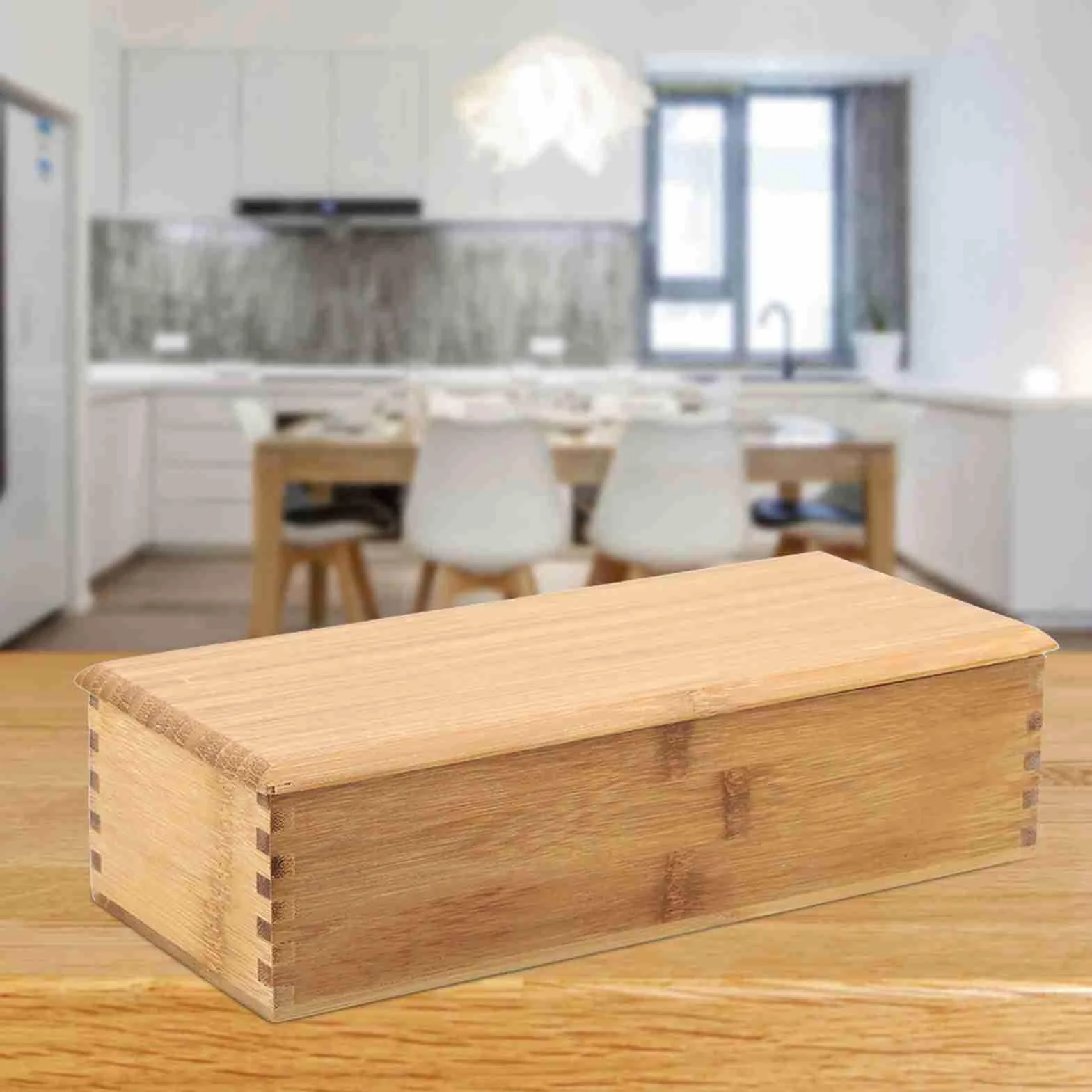 Vintage Wooden Cutlery Organizer with Lid for Kitchen Counter Drawer