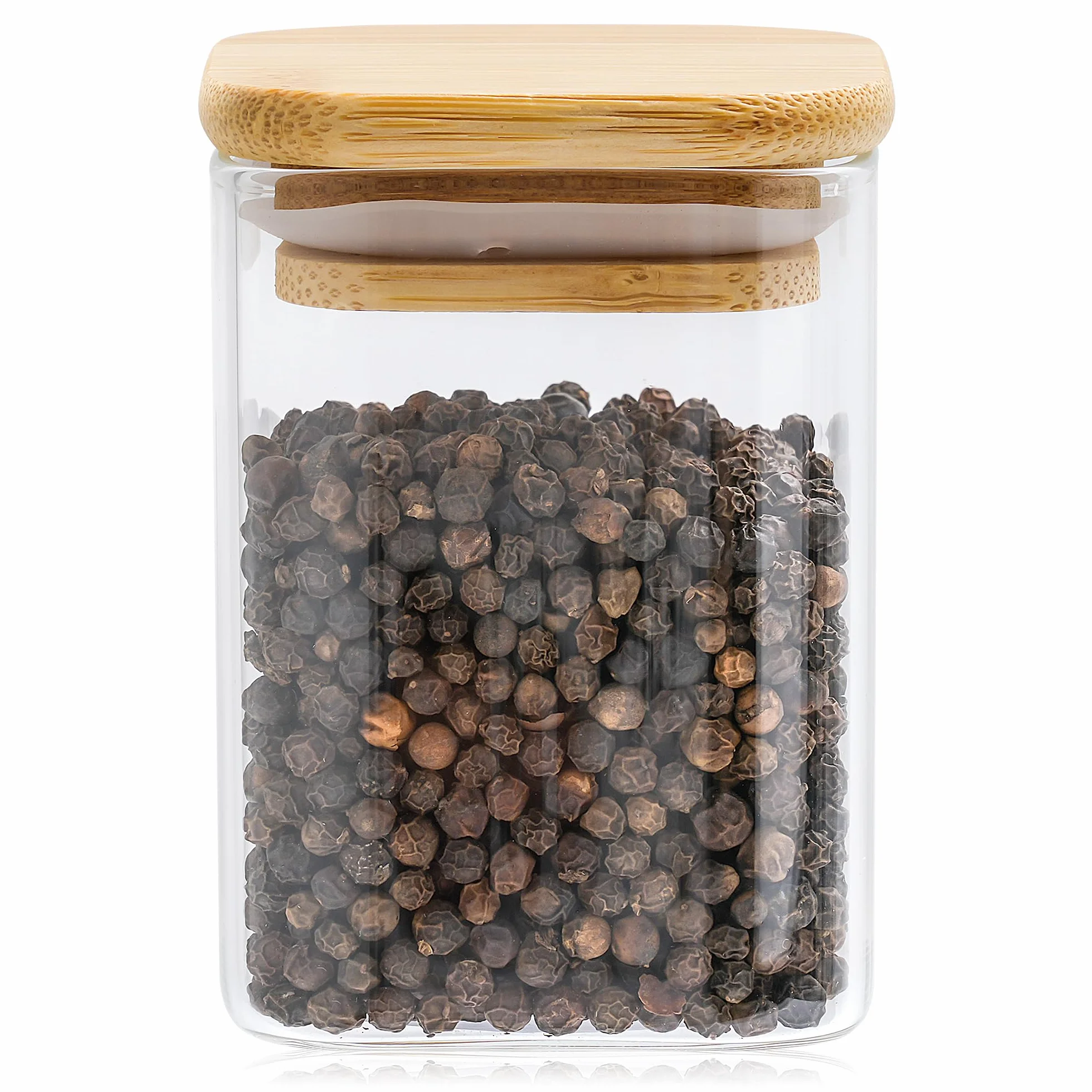 Kwadratowe słoiki na przyprawy, zestaw 12 sztuk, szklane pojemniki na zapasy 180 ml, 279 etykiet na przyprawy, długopis, drewniana pokrywka. 6 x 6 x 8,5 cm, 12 pojemników na przyprawy |