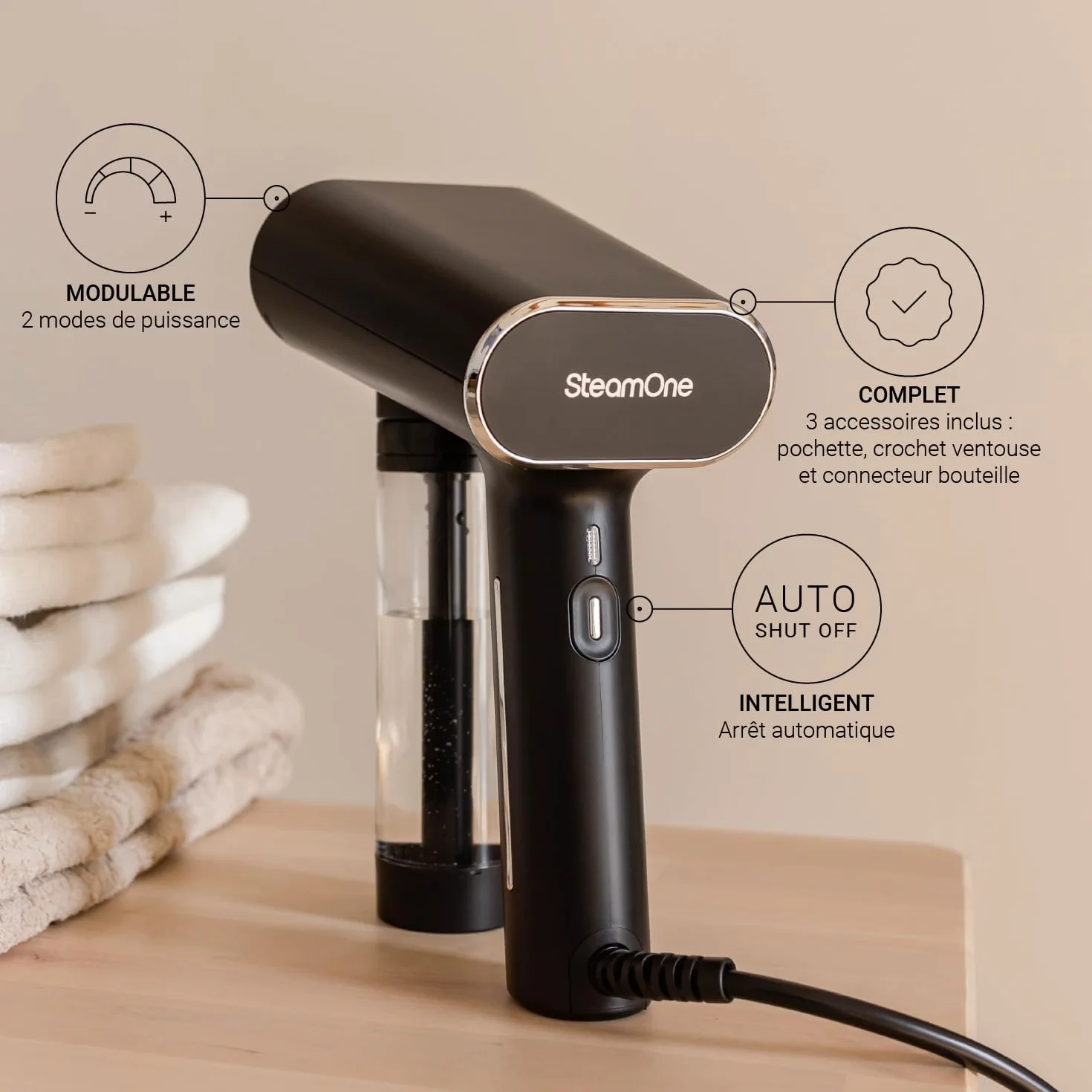 SteamOne - Parownica 2000W 30g/min EUNS150B - Przenośne żelazko autonomiczne 150 ml (150 ml) - Usuwa 99,99% zanieczyszczeń - Gotowe w wieku 30 lat - Wszystkie tkaniny