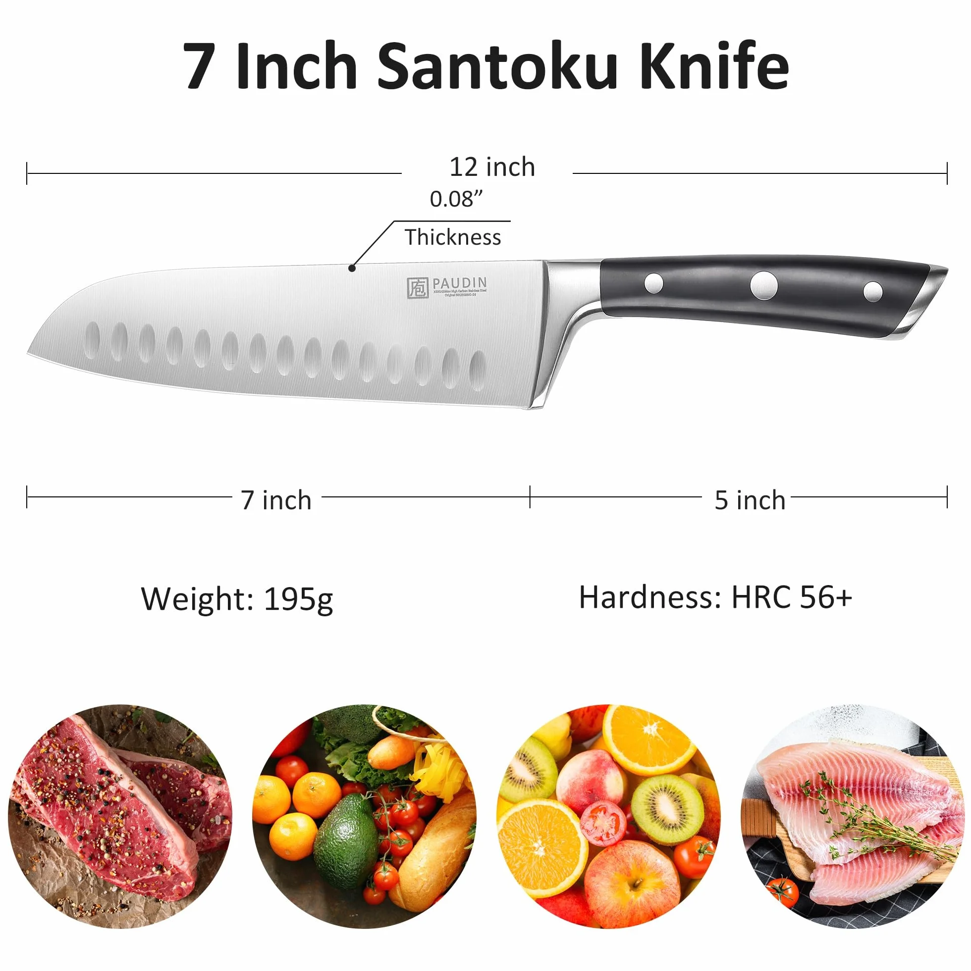 PAUDIN Santoku japoński nóż 17 cm z niemieckiej stali wysokowęglowej