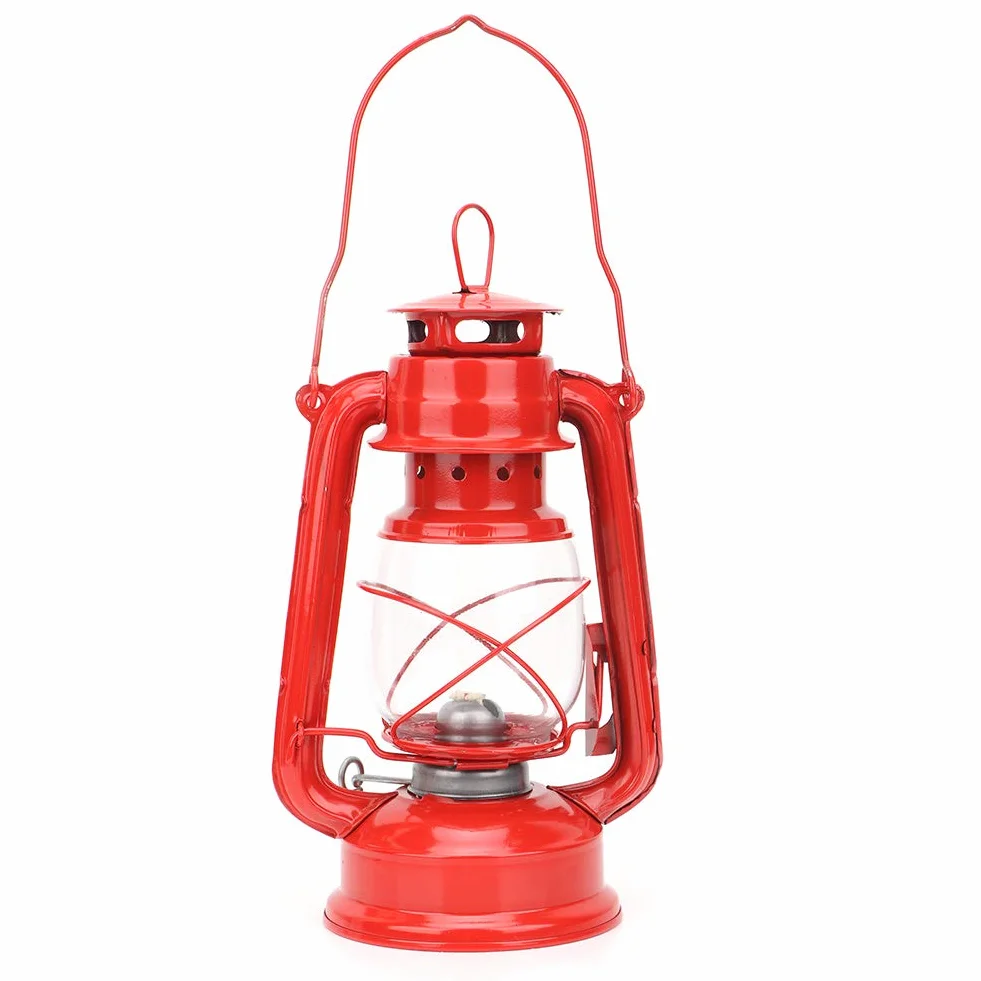 Zabytkowa Lampa Naftowa, Retro Lampy Olejowe do Wnętrz i na Zewnątrz, Wisząca Latarnia Olejowa Lampa Naftowa na Kemping, Piesze Wycieczki z Plecakiem Impreza Pub(czerwony)