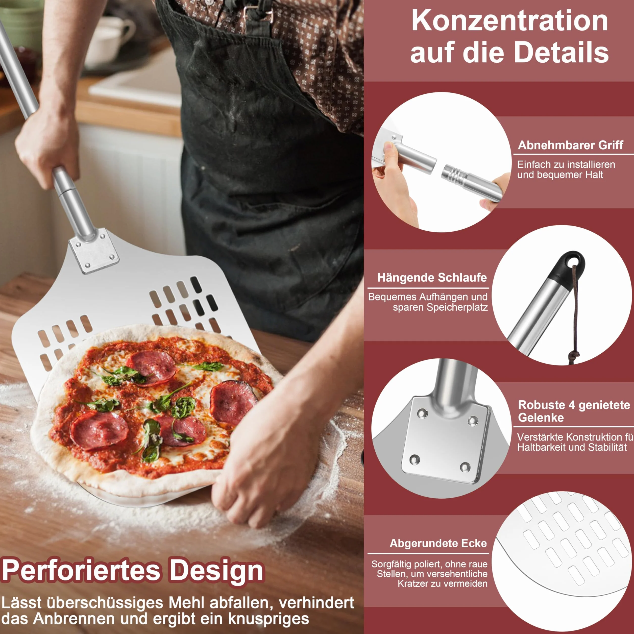 Onader Perforowana łopatka do pizzy z metalowym uchwytem (1, 30,5 x 42,3 x 83 cm)