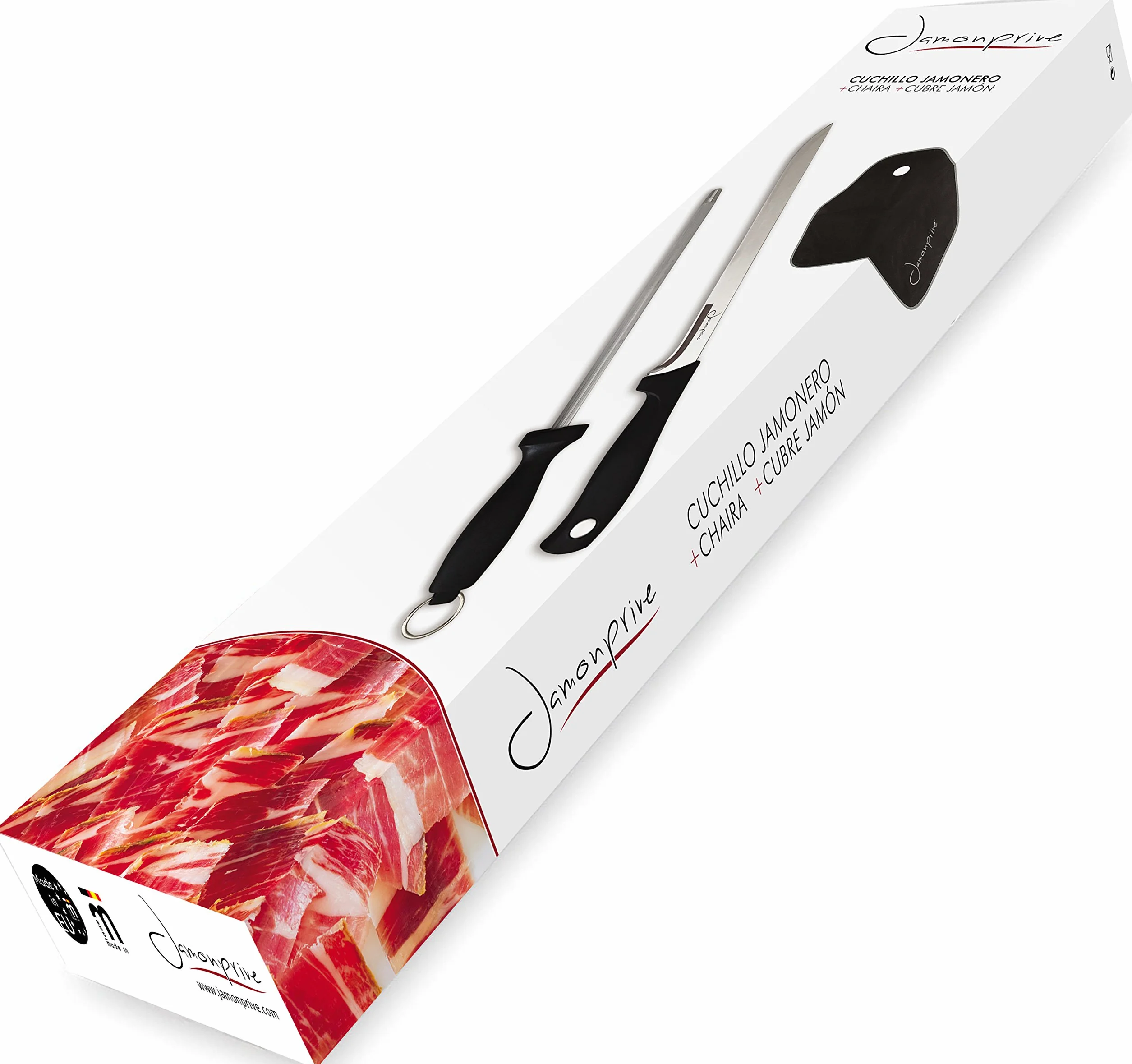 Nóż do Krojenia Szynki z Ostrzałką Stalową i Osłoną na Szynkę – Profesjonalny Zestaw do Krojenia Hiszpańskiej Szynki Serrano i Włoskiej Szynki Prosciutto
