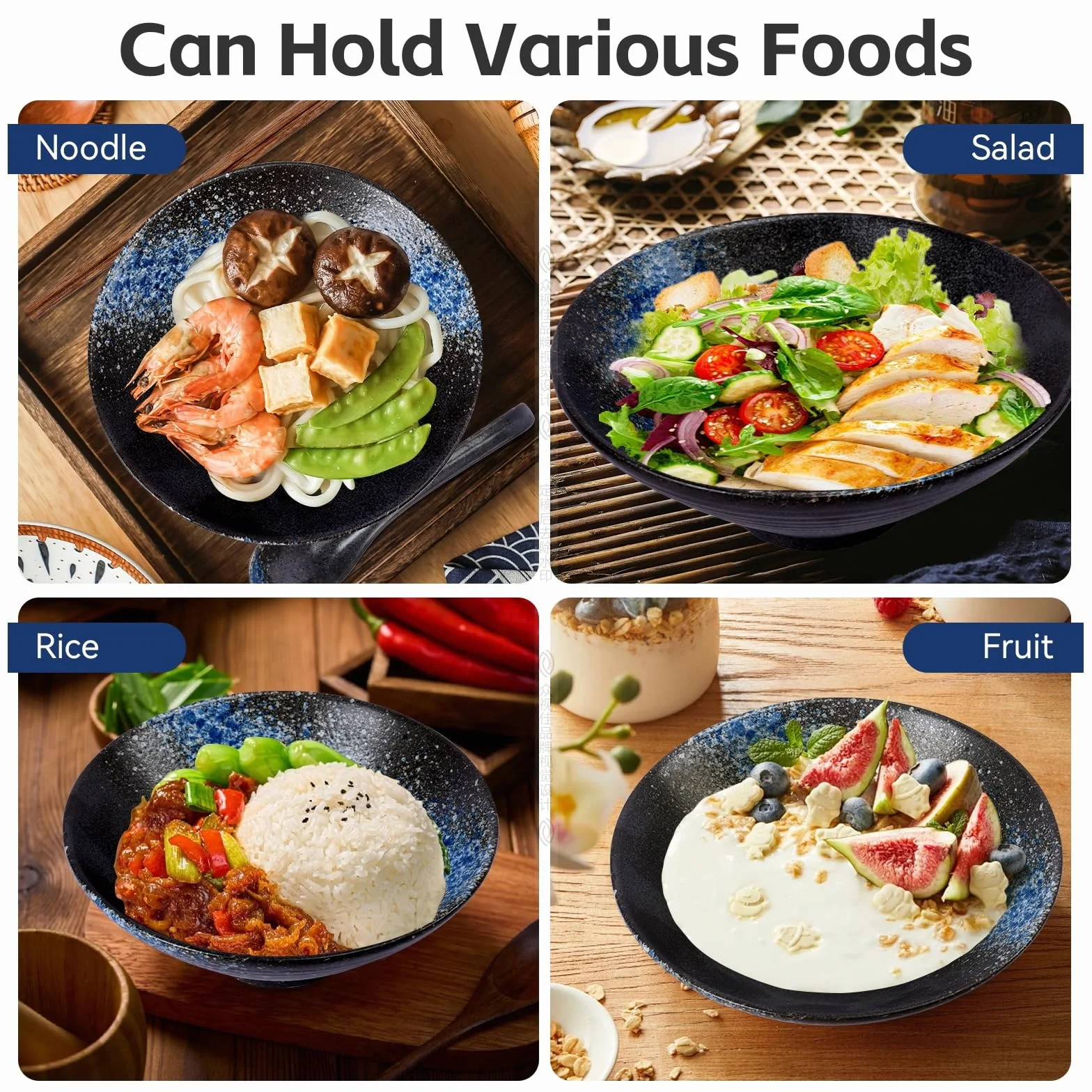 Miska Ramen,Ceramiczny Zestaw Misek Rameno, 2 X 1000ML Ceramiczna Miska do Ramenu,Japońska Miska do Ramenu do Makaronu, Tradycyjny Azjatycki Zestaw Naczyń do Udon, Makaronu, Pho, Soba