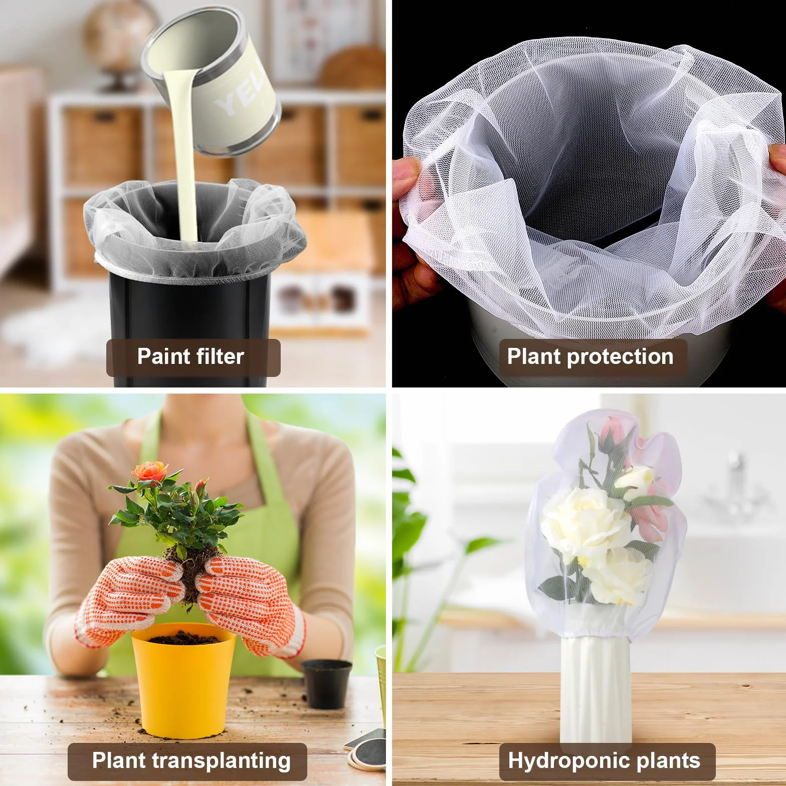 6szt Worków Filtracyjnych do Farb 5 Galonów, Biale Sitko do Farb i Plynów z Plastikowa Szpachelka Sitko do Wiadra Drobno Oczkowy Worek Filtracyjny do Farb do Hydroponiki Malowania