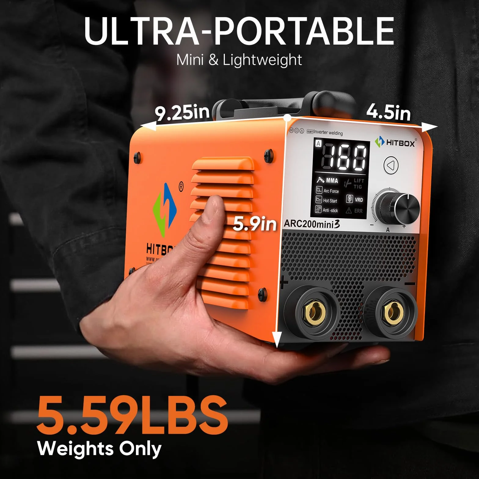 HITBOX Spawarka inwerterowa 2w1 Lift TIG/MMA – IGBT, Hot Start, Arc Force, Anti-Stick, wyświetlacz LED – Mini spawarka do domu i pracy profesjonalnej(ARC200mini3)