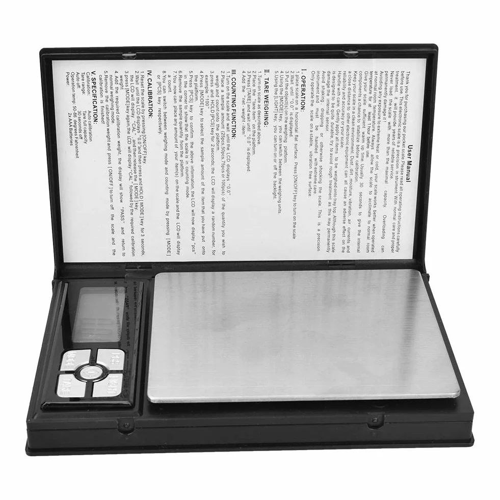 Cyfrowe wagi kieszonkowe 2000g Pojemność Ekran LCD Kamienie szlachetne i wagi jubilerskie Kuchenne wagi laboratoryjne (bez baterii)