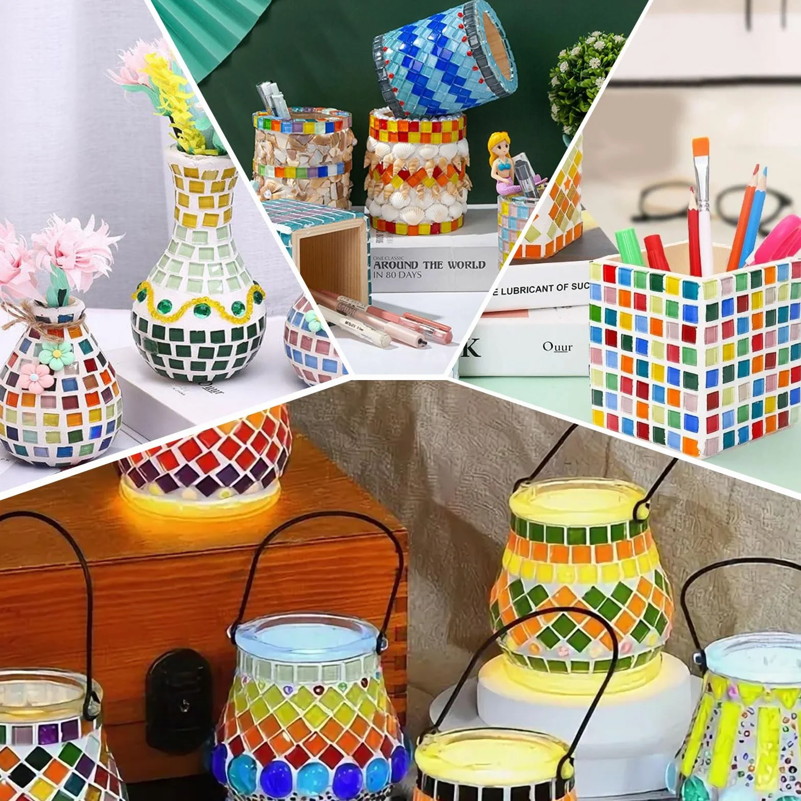 Kamienie mozaiki szklanej, kwadratowe kamienie mozaikowe do majsterkowania, 1 x 1 cm, kolorowe kamienie mozaikowe, ok. 1200 sztuk, kryształowe mozaiki, mini płytki mozaikowe do projektów artystycznych