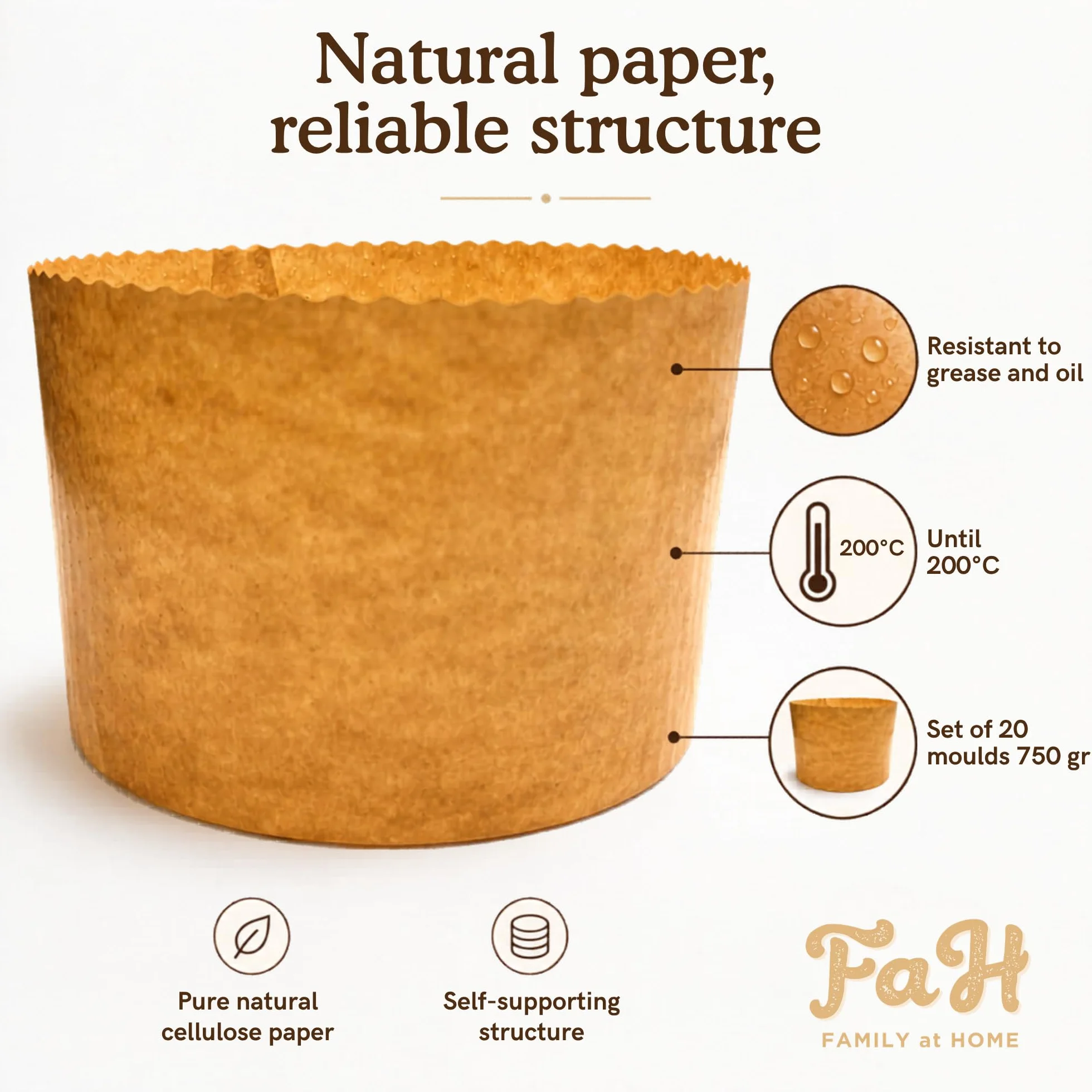 Forma do Panettone o wysokiej gęstości, 20 szt. Profesjonalne formy do pieczenia Panettone z czystego naturalnego papieru o wysokiej gęstości, formy do pieczenia Panettoni, odporne na ciepło 200°C
