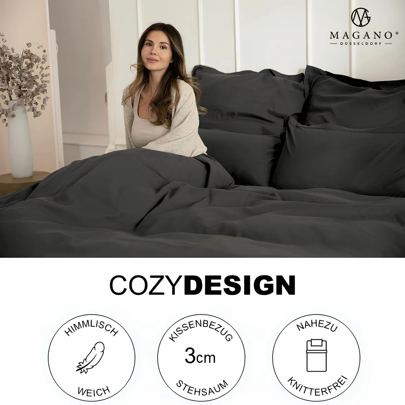 Magano® Pościel premium 135 x 200 cm, miękka, nie wymaga prasowania, hipoalergiczna i oddychająca, poszwa na kołdrę 135 x 200 cm + poszewka na poduszkę 40 x 80 cm, antracytowa, ciemnoszara