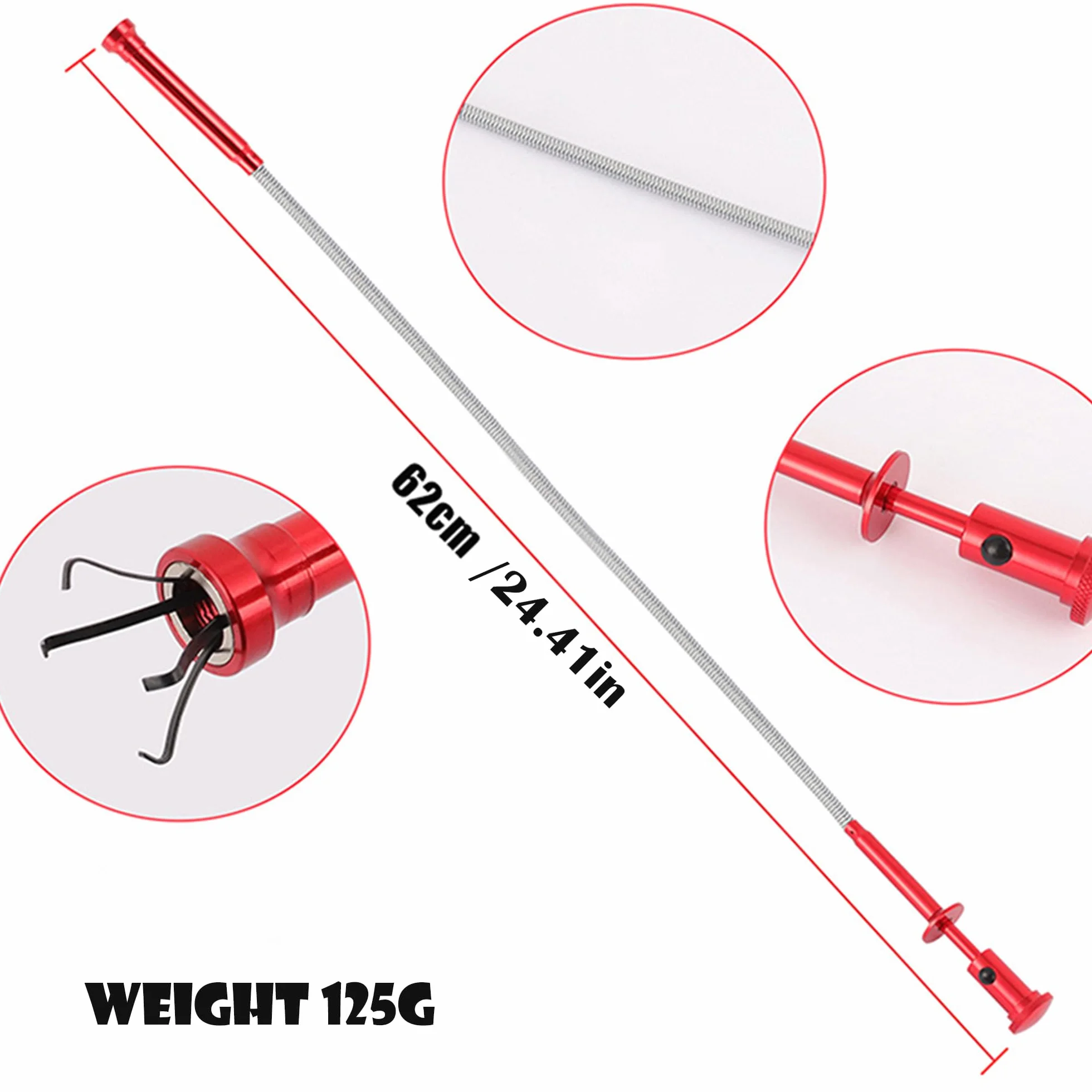 62 CM/24” Czerwony Magnetyczny Chwytak Z Czterema Szczękami Ze światłem, Zginany Wąż, Elastyczny Chwytak, Narzędzie Do Zbierania śmieci, Narzędzie Do Odblokowywania Włosów