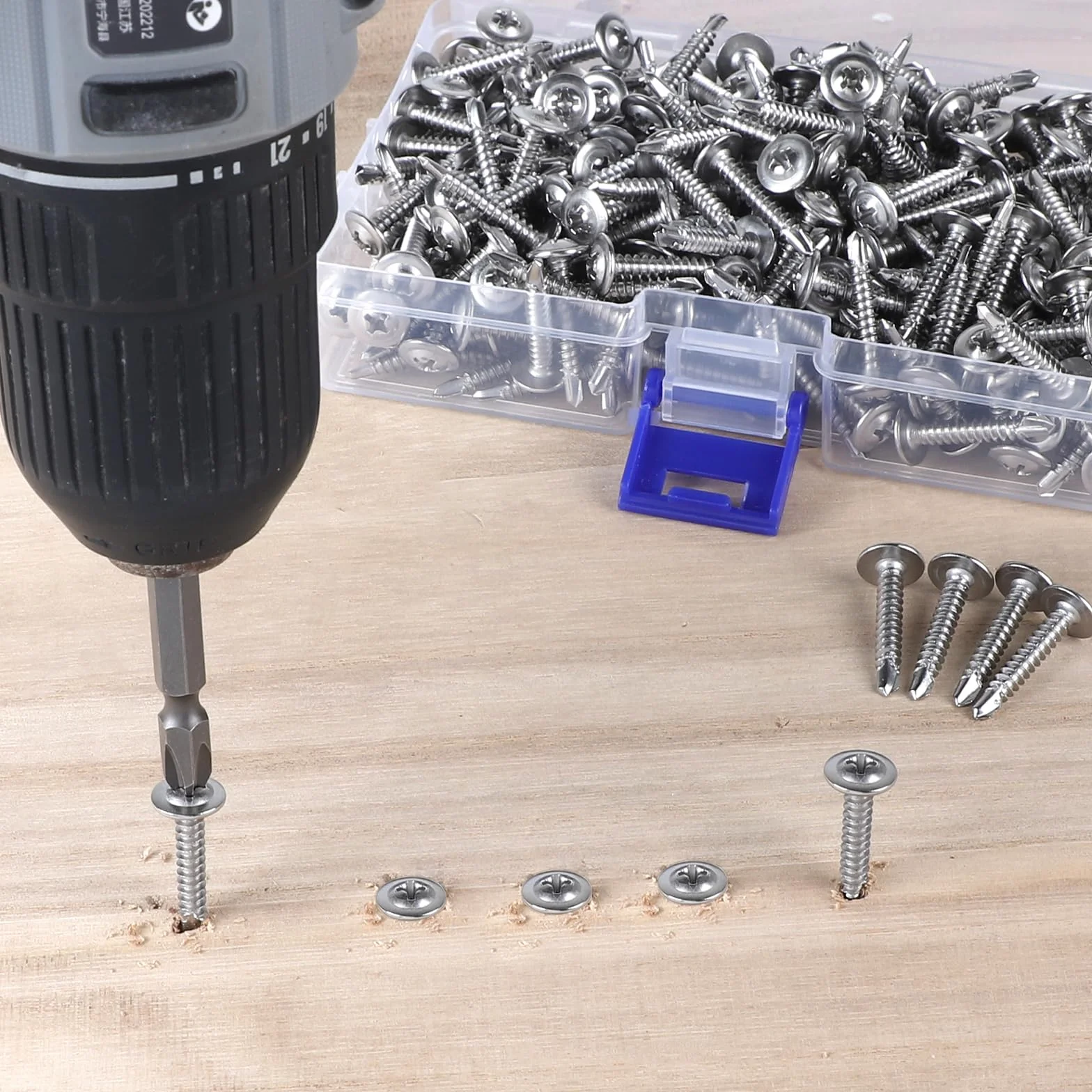 300 sztuk wkrętów do blachy, M4,2 x 25 mm, ze stali nierdzewnej, płaskie, wkręty z łbem wpuszczanym, z bitami, Phillips, śruby do wiertarki, do drewna, plastiku i blachy, samogwintujące, 300