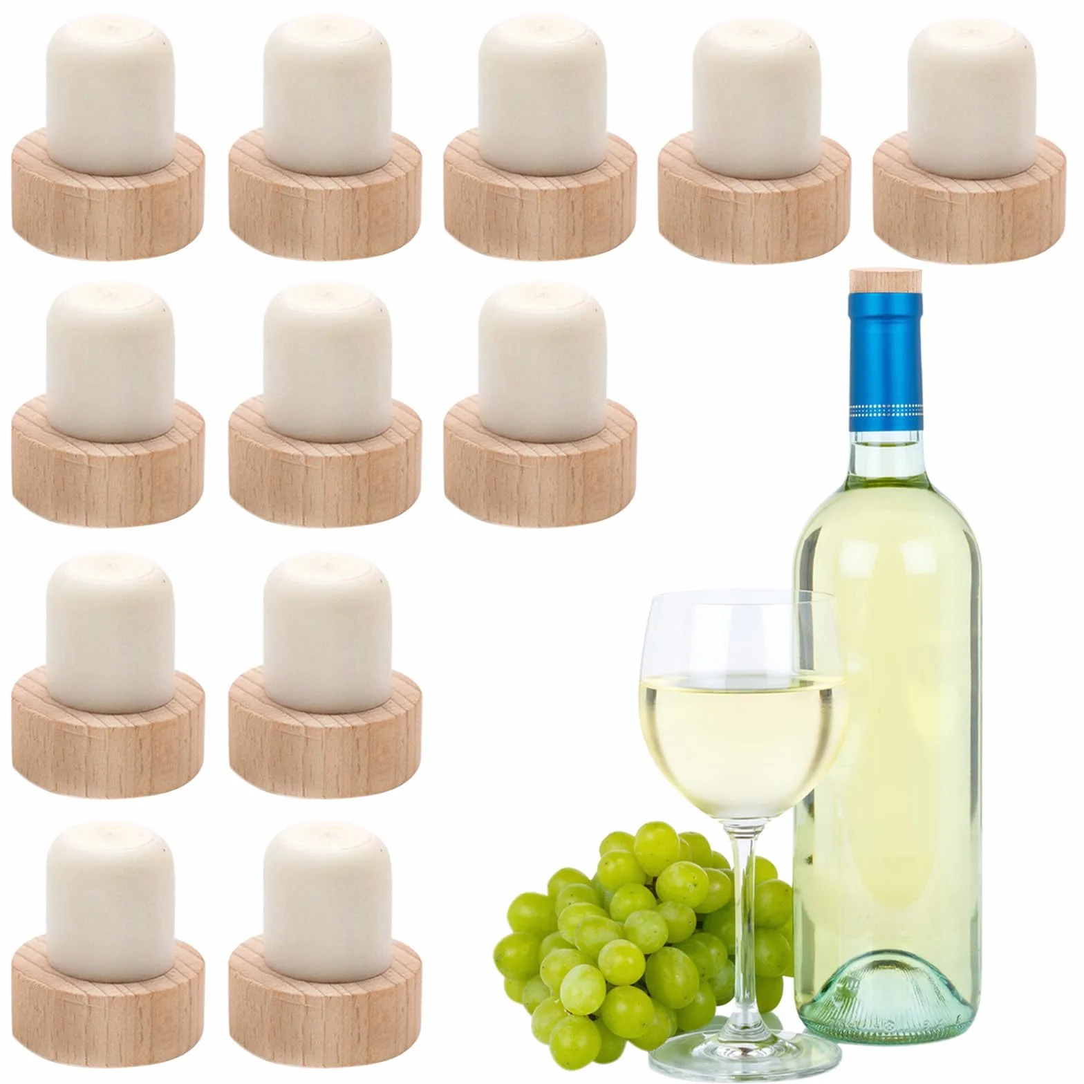 10 korków do wina, korki w kształcie litery T, korki do butelek, wielokrotnego użytku, 3 x 3,2 cm