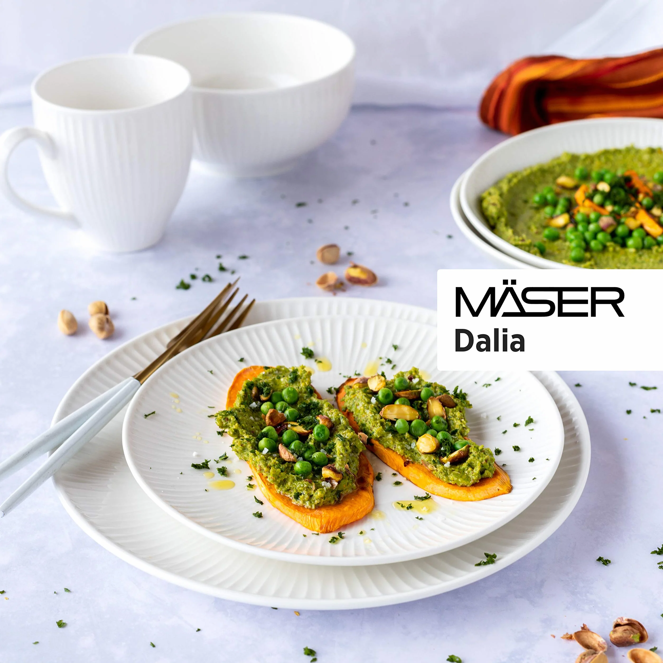 Mäser Dalia 931462 Zestaw Naczyń, Biały, 18 elementów