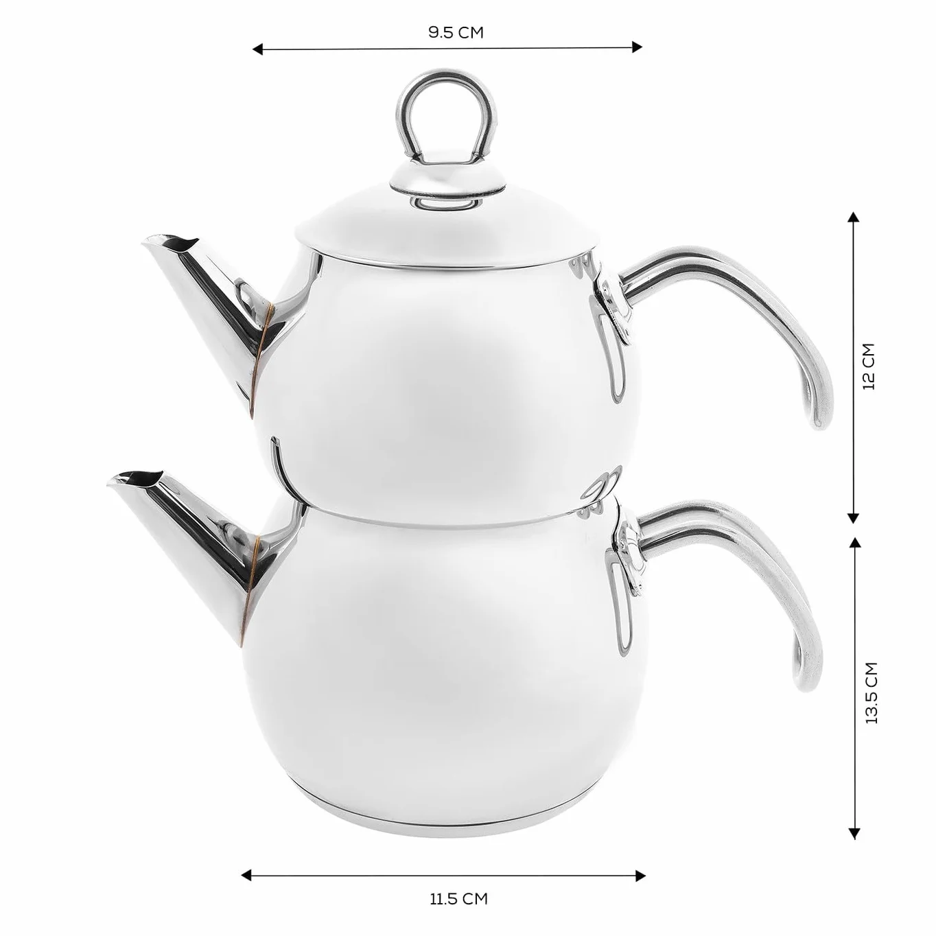 Karaca Adelya Mini zestaw czajniczek do herbaty, metalowy czajniczek, 0,65 l + pokrywka czajnika, 1,1 l, turecki zaparzacz do herbaty, stal nierdzewna, indukcyjny, nadaje się do mycia w zmywarce,