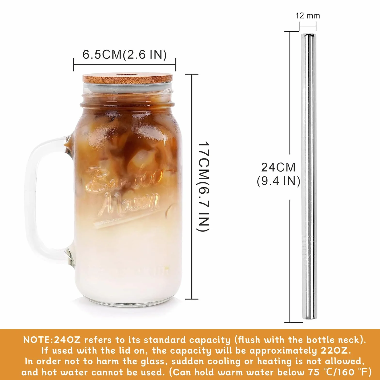 Mason Jar słoik z pokrywką i słomką 24 oz