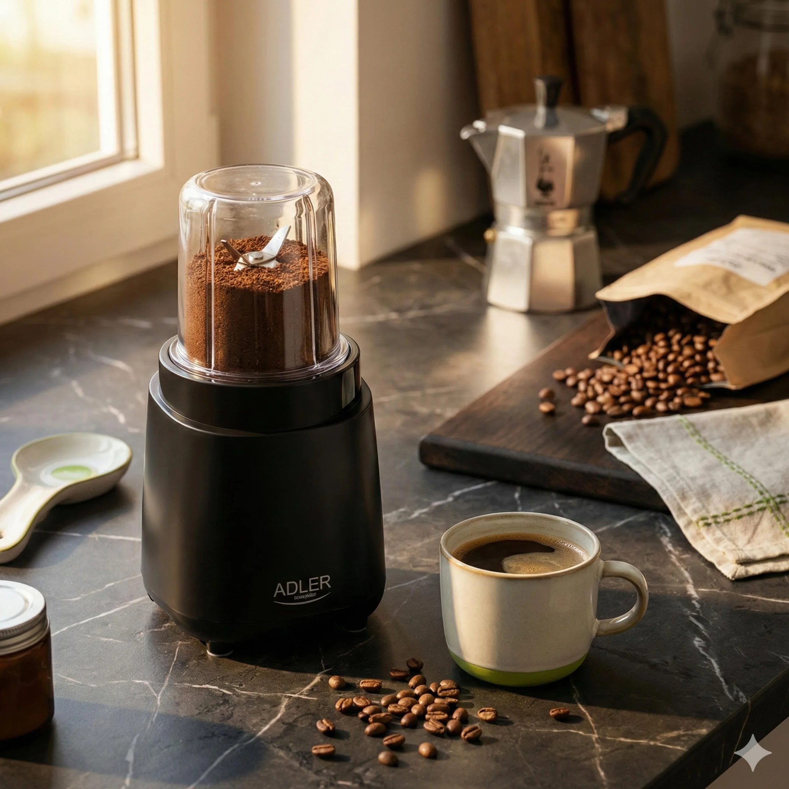 ADLER EUROPE Blender kielichowy, blender do smoothie i do koktajli, mikser personalny, kruszy lód, 1200W, wolne od BPA, 3 bidony i kubek, ostrza ze stali nierdzewnej z 4 nożami i z 2 nożami