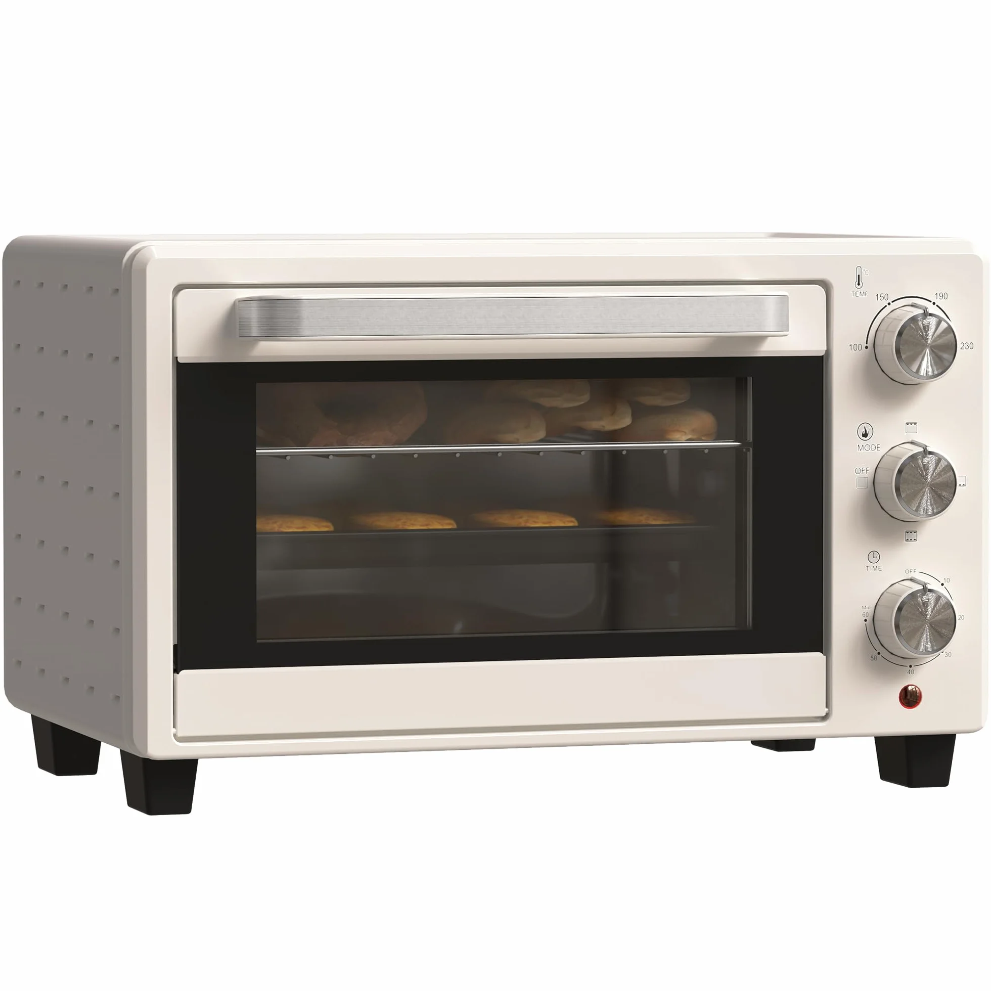 HOMCOM Mini piekarnik 21 l, 1400 W, 100-230°C, timer 60 min, blacha do pieczenia, ruszt do grillowania, pizza, kremowy biały