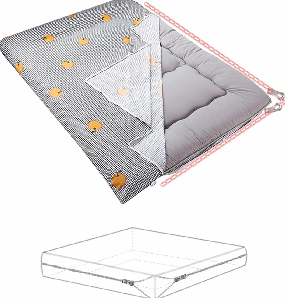 Retro japoński pokrowiec na materac podłogowy, pokrowce na futon z zamkiem błyskawicznym, 100% bawełna miękki pokrowiec na materac tatami, przyjazny dla skóry i można prać w pralce (Rozmiar