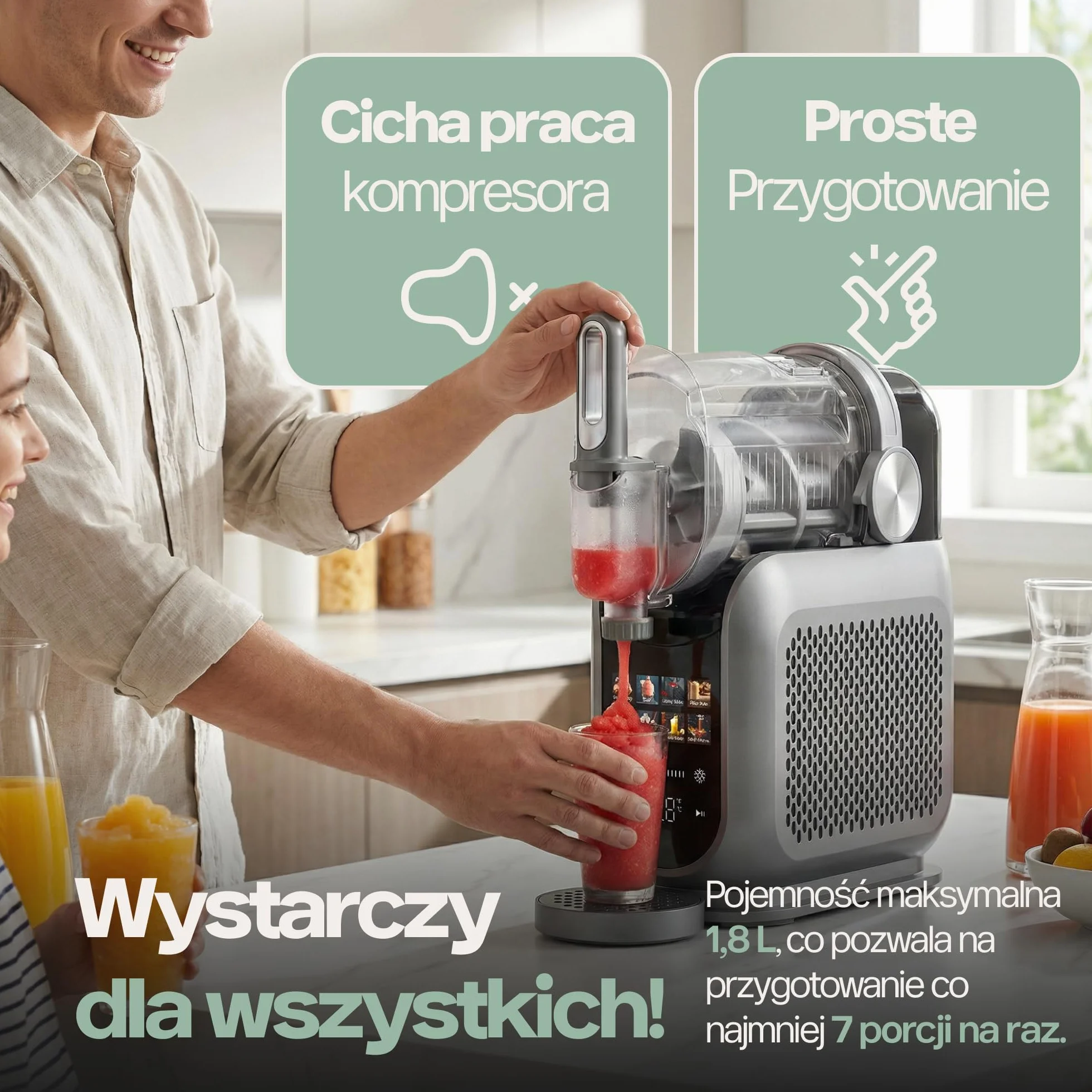 4Swiss Maszyna do Lodów Ice Slushie Granity Drinków Napojów Koktajl Smoothie Frappe Milkshake Sorbet Elektryczna Domowa z Kompresor do Kuchni na Imprezy Lato 1.8 l Maszynka Urządzenie - SM026