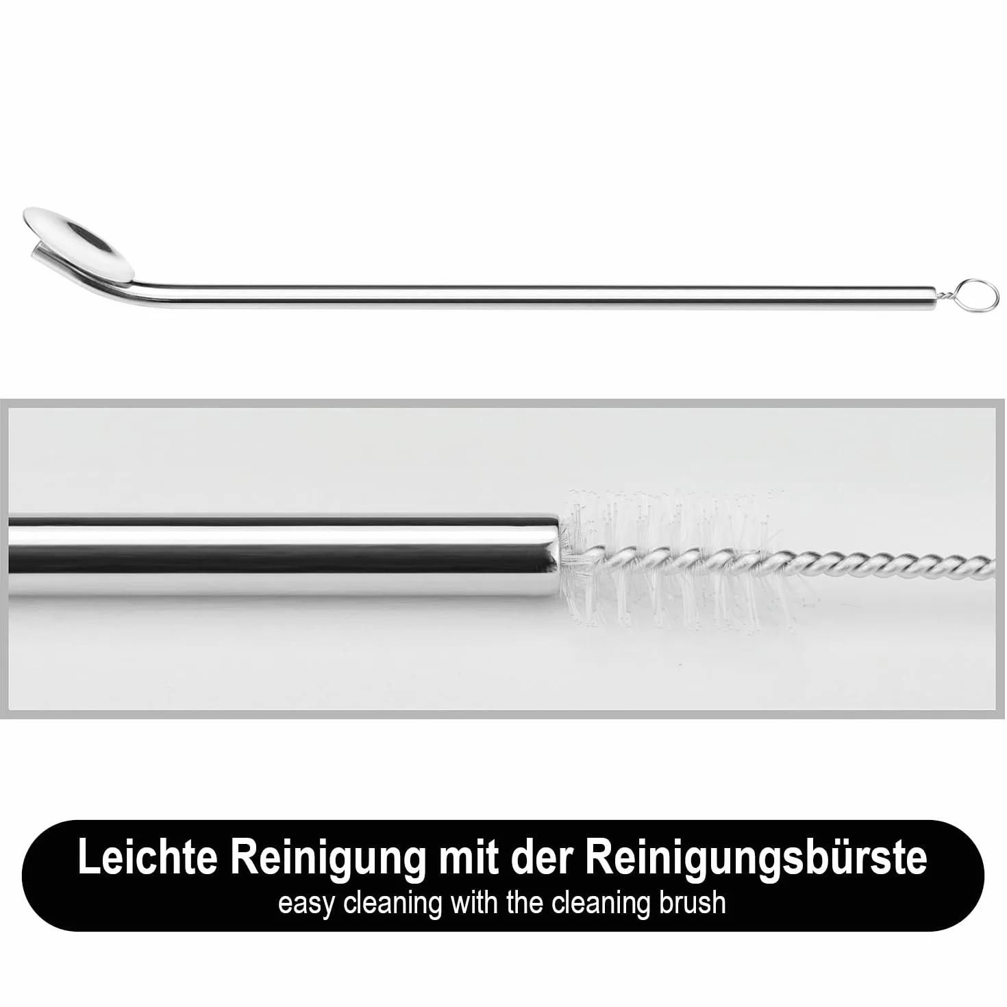 COM-FOUR® 10x lyzeczki ze slomka do picia ze szczoteczka do czyszczenia - lyzki ze slomka ze stali nierdzewnej - slomka do picia z lyzeczka do mieszania - wielokrotnego uzytku (Lyzki ze stali nierdzewnej - 10 sztuk)