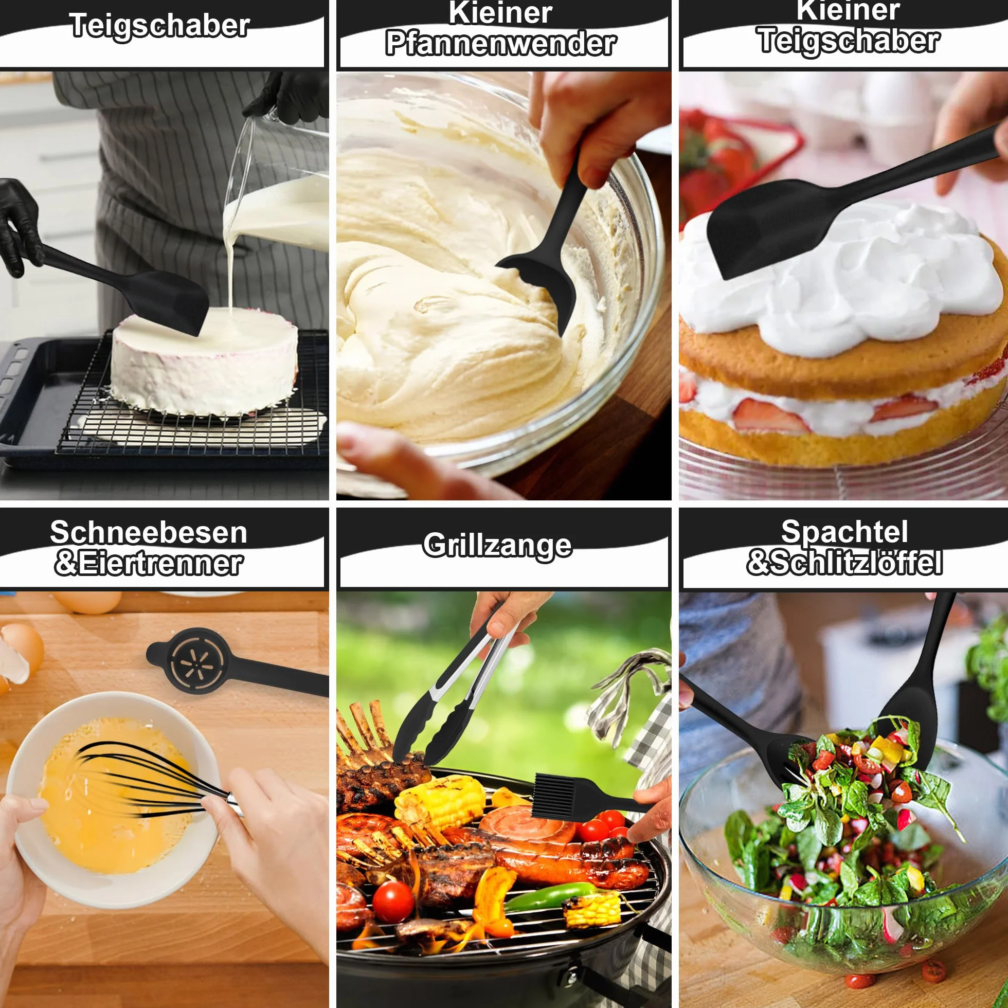 Zestaw silikonowych narzędzi kuchennych Homikit, 16 sztuk w kolorze czarnym, odporny na wysokie temperatury zestaw do gotowania z uchwytem na przybory, bezpieczny dla zdrowia i nieprzywierający