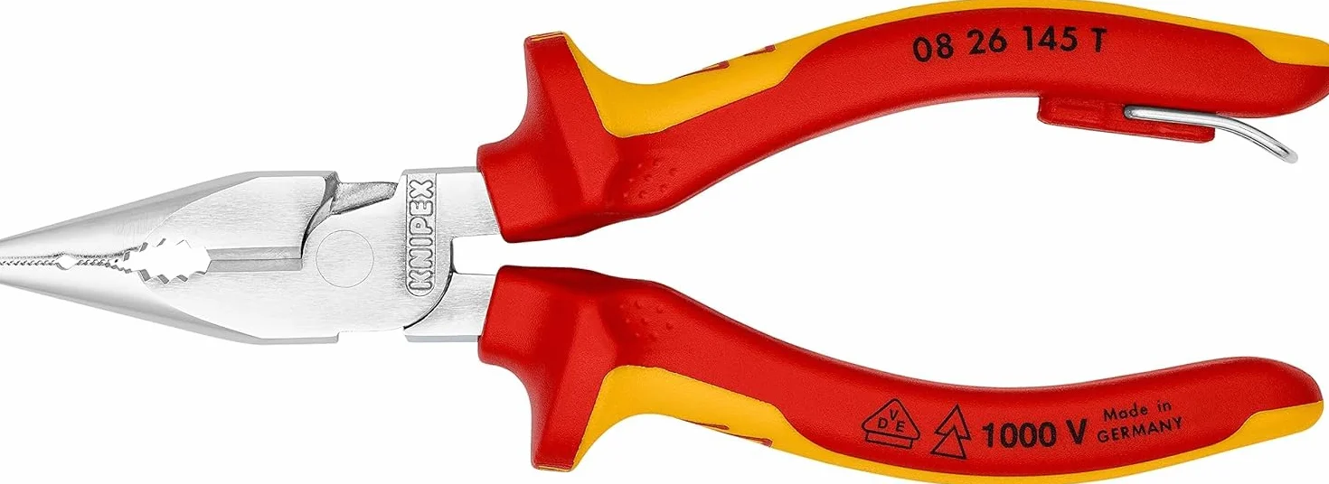 KNIPEX Szczypce uniwersalne z ostro zakończonymi szczękami chromowany z wielokomponentowymi nasadkami izolowanymi wg VDE 145 mm, 08 26 145 T