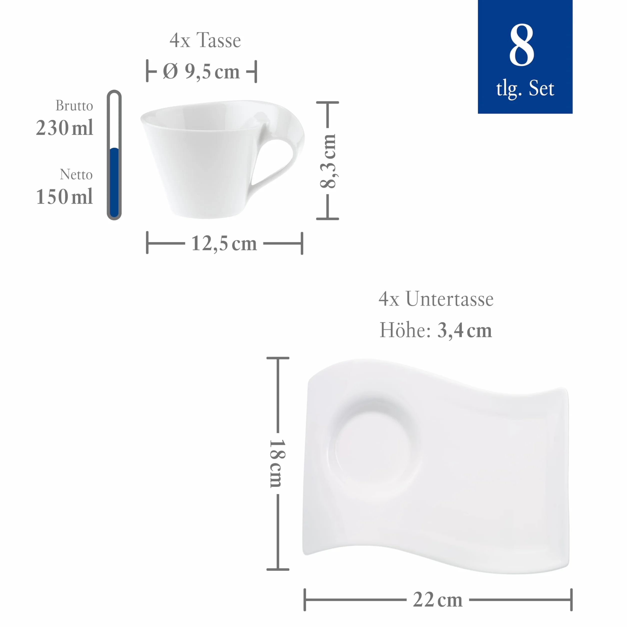 Villeroy & Boch New Wave zestaw do espresso, 8 sztuk
