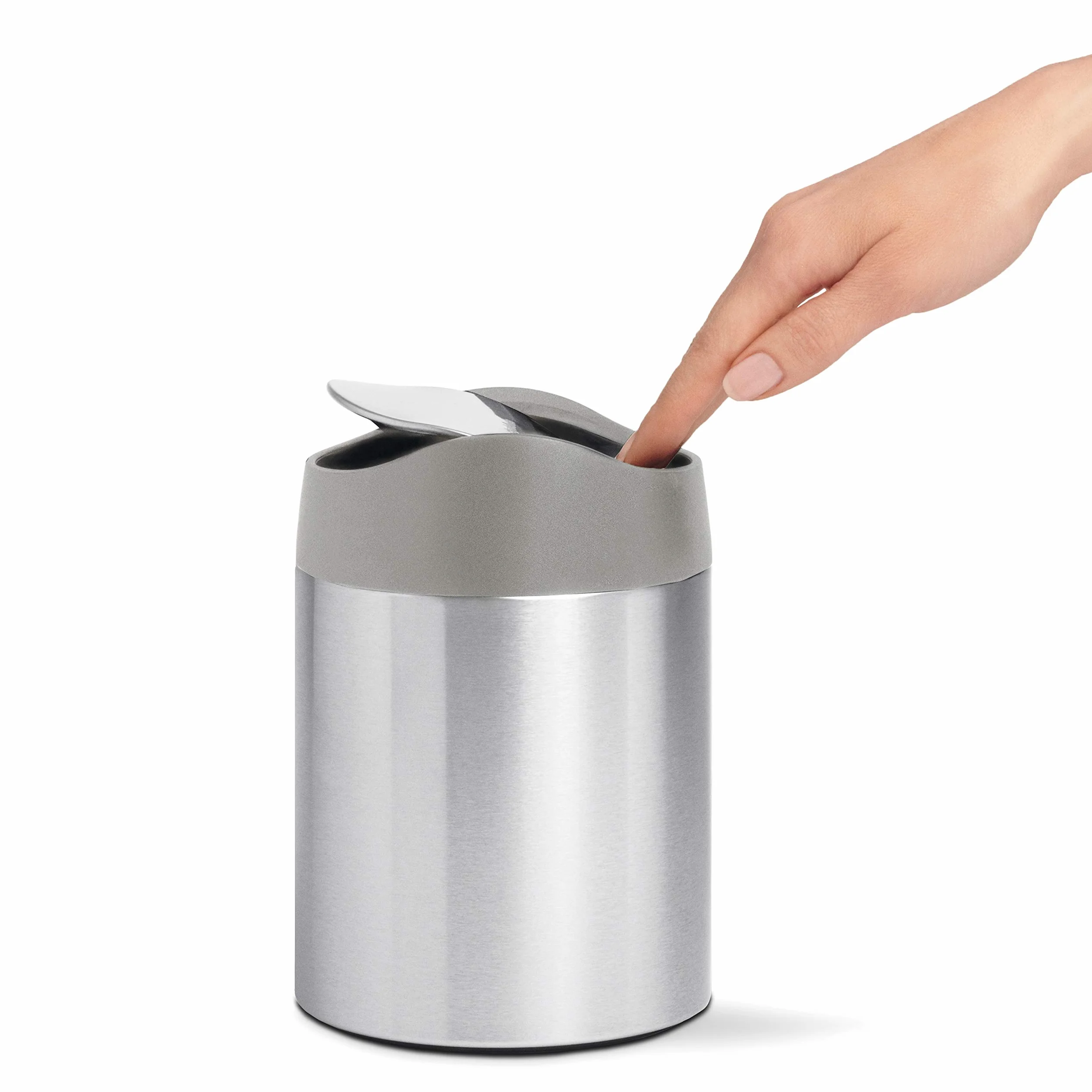 simplehuman CW2084 mini kosz o pojemności 1,5 l, blat kuchenny, biurko lub toaletka, wyważona pokrywa uchylna, łatwa do czyszczenia, odporna na odciski palców, szczotkowana stal nierdzewna