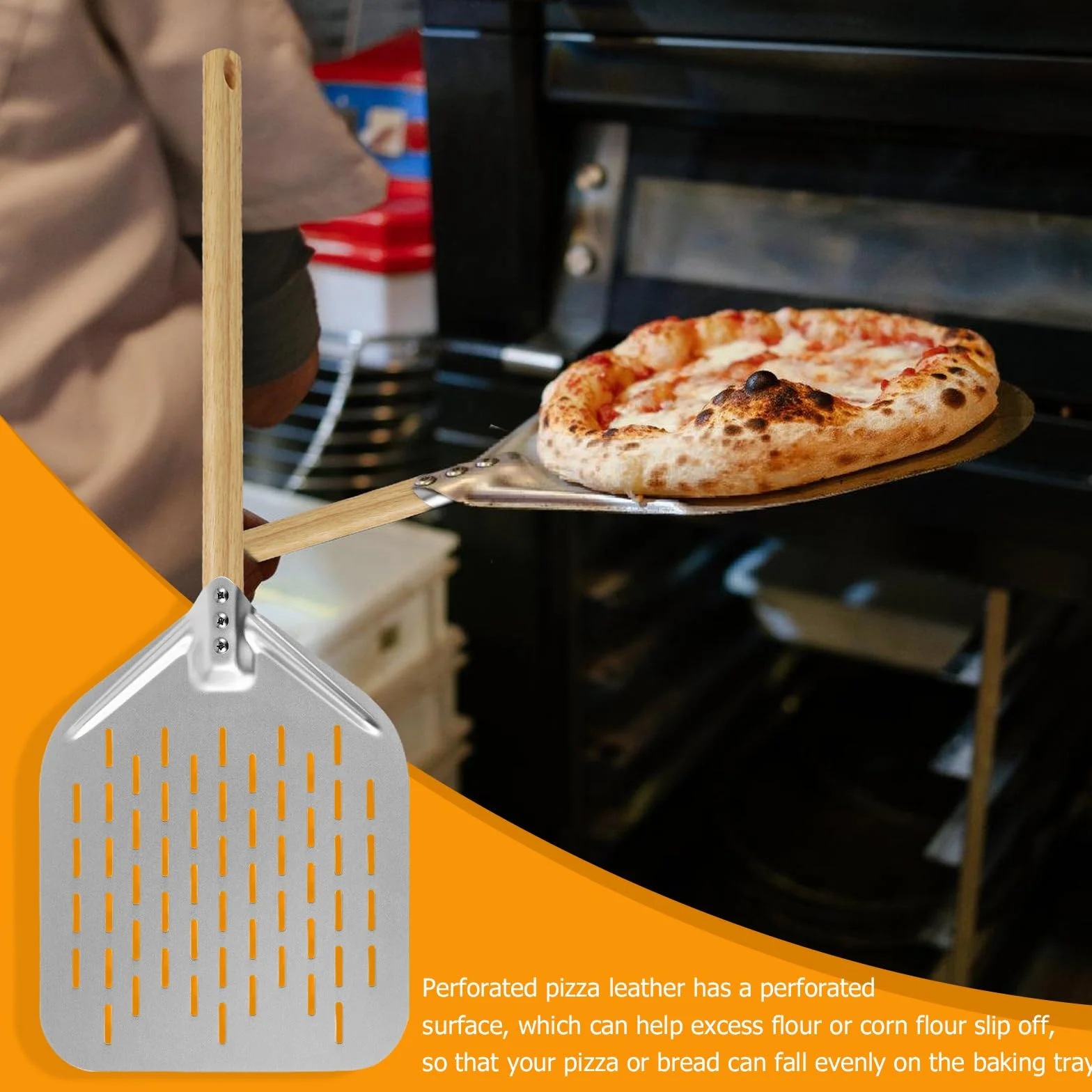 HOMURY Perforowana łopatka do pizzy 30 cm ze zdejmowanym uchwytem z twardego anodowanego aluminium