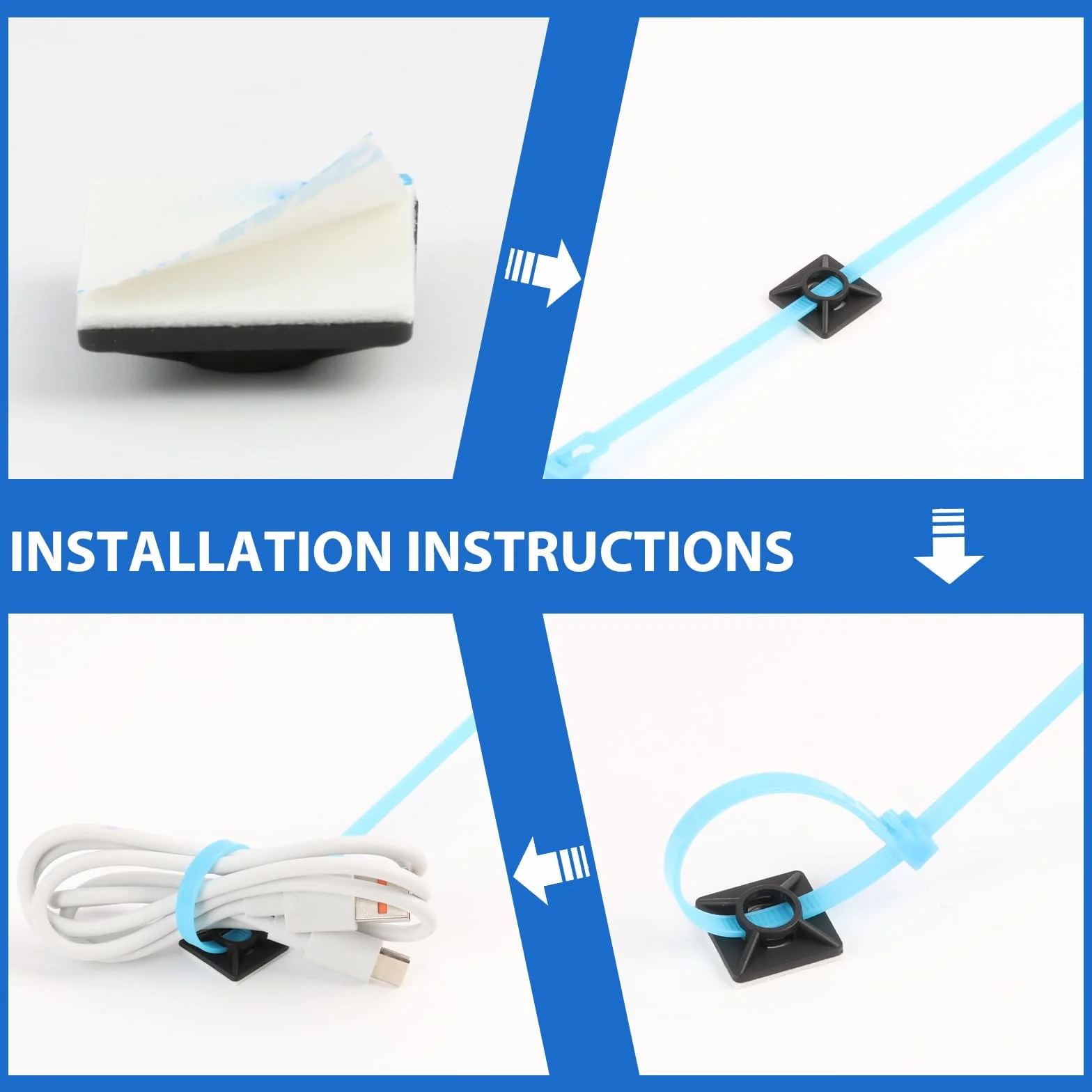 100 sztuk samoprzylepnych uchwytów na kabel, 19 mm x 19 mm podstawka montażowa na kabel, podstawka śrubowa i podkładki klejące, zestaw uchwytów na kable w kolorze czarnym do bezpiecznej organizacji