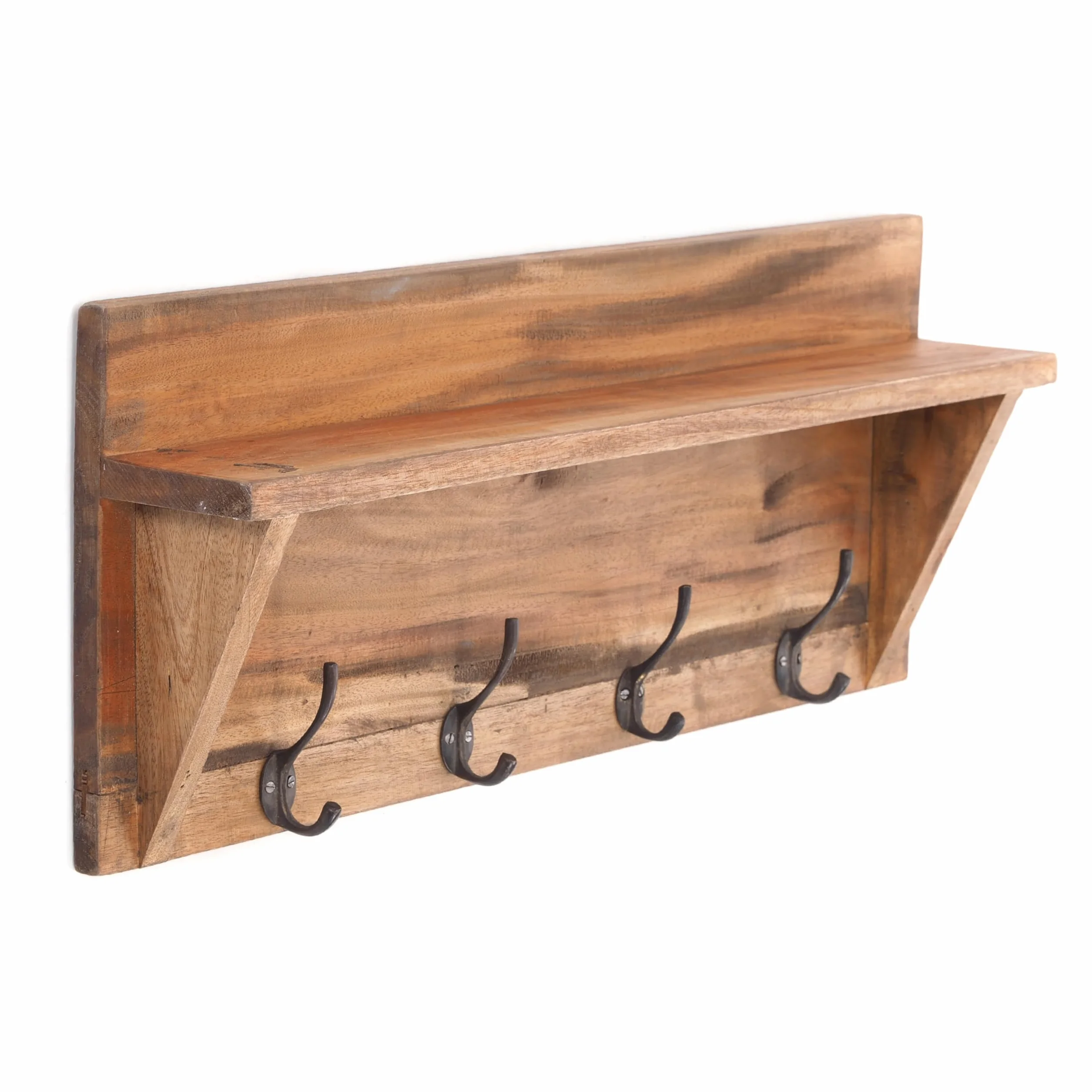 DESIGN DELIGHTS Rustykalna garderoba ścienna z regałem w stylu vintage | 60 x 26 x 10 cm (szer. x wys. x gł.), drewno z recyklingu, regał ścienny z 8 haczykami na ubrania, garderoba do korytarza